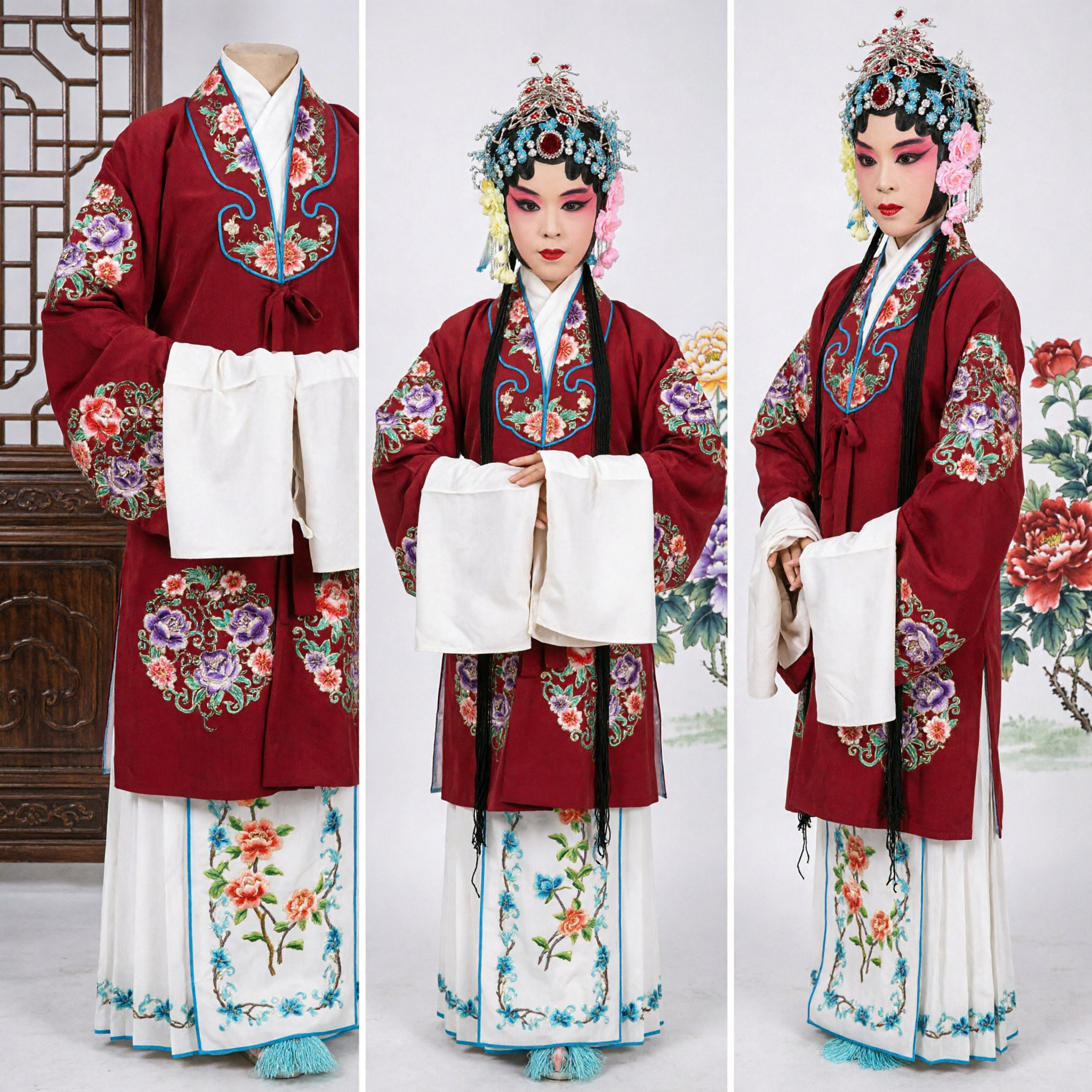 Traditional Chinese Peking Opera Costume for Kids Girls Red Embroidered Robe Complete Set Stage Performance - Asian Costume