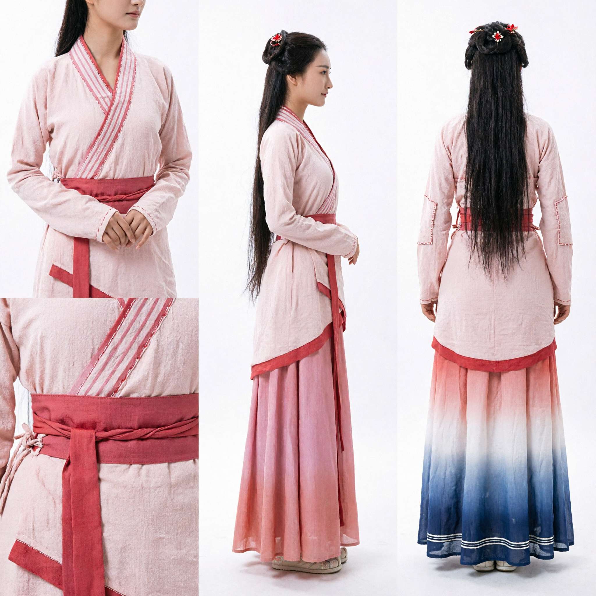 Elegant Ancient Chinese Traditional Hanfu Costume Pink Gradient Dress for Women Historical Cosplay Performance - Asian Costume