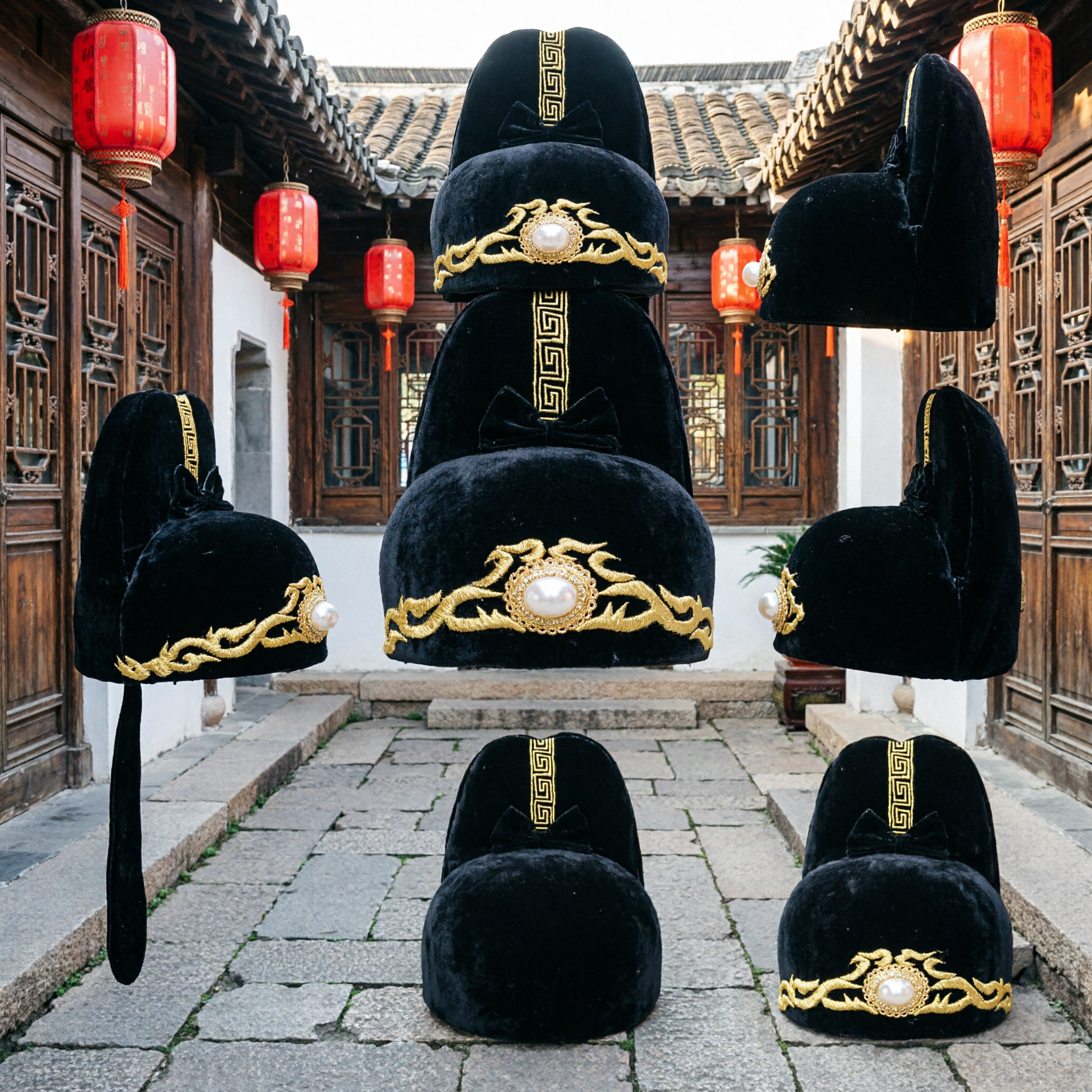 Traditional Chinese Black Gauze Official Hat Gold Embroidery Ming Dynasty Scholar Cap for Men Hanfu Cosplay - Asian Costume