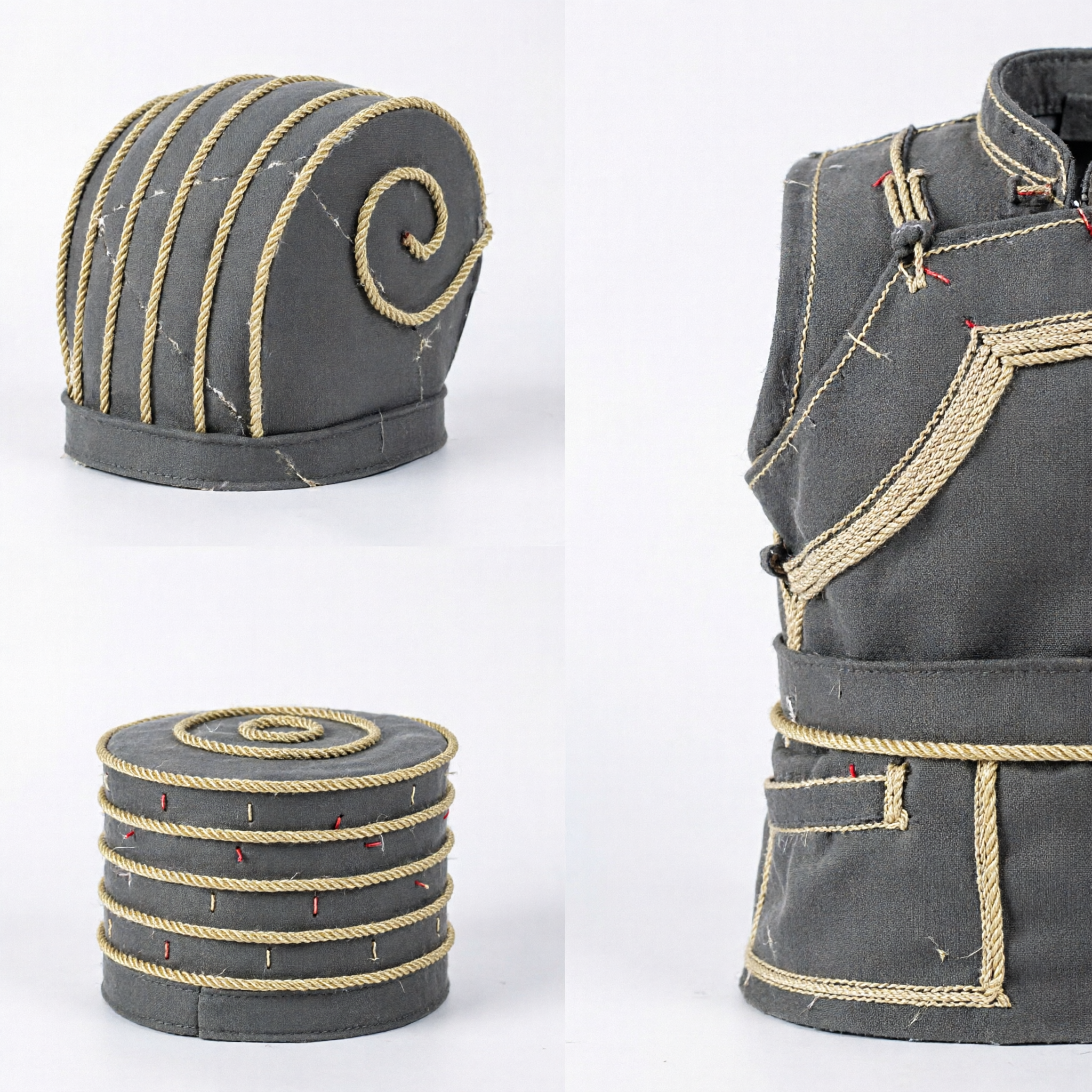 Traditional Chinese Ancient Official Hat Black with Gold Spiral Cord for Cosplay Hanfu Accessories and Theater - Asian Costume