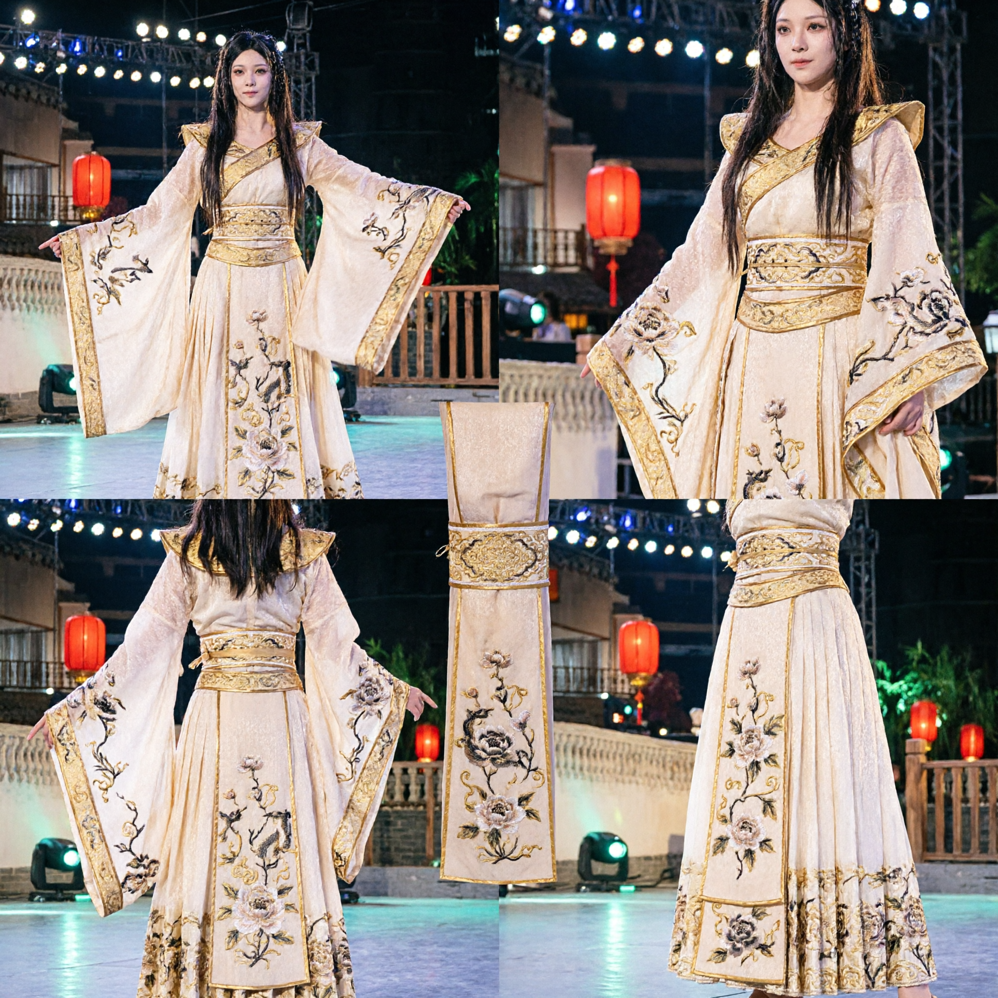 Elegant White and Blue Floral Hanfu Traditional Chinese Dress for Women Ancient Costume Cosplay Performance - Asian Costume