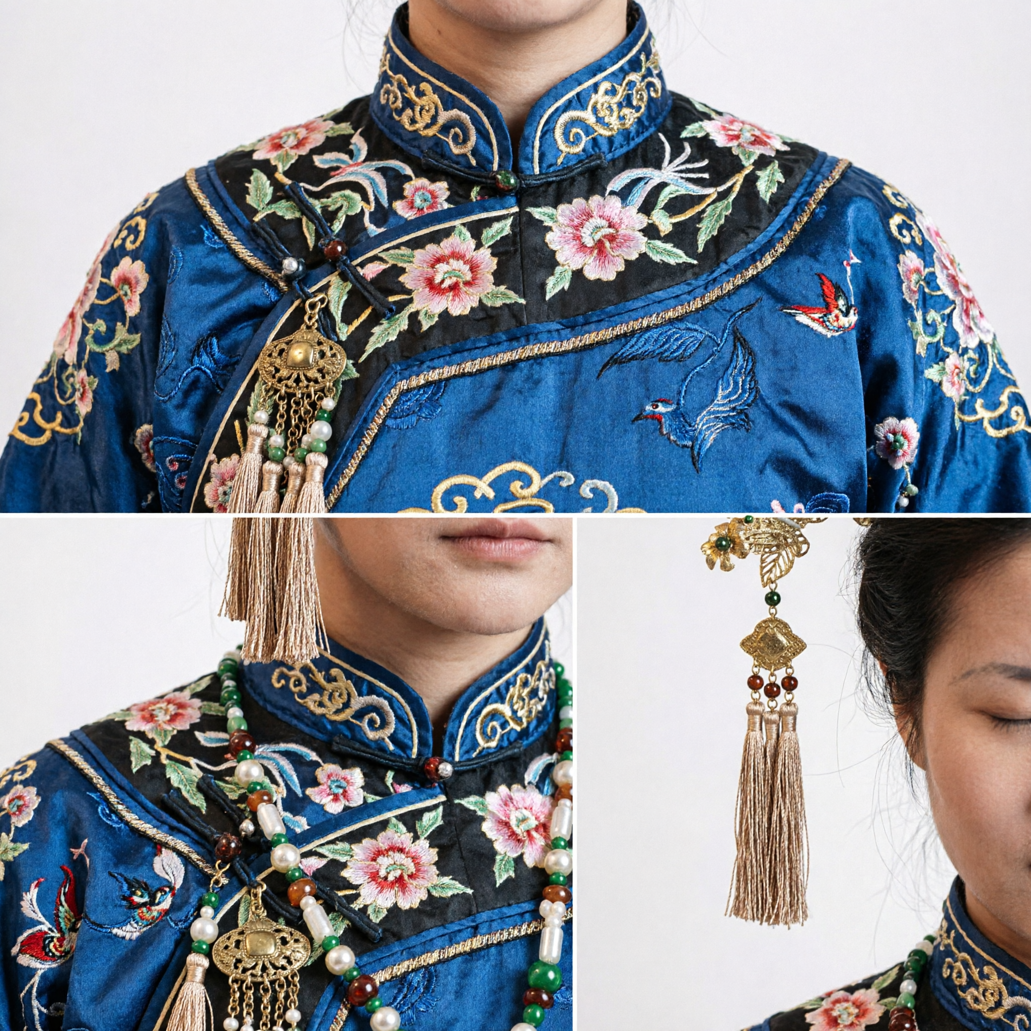 Ancient Chinese Hanfu Hair Accessories Set Gold Jade Pearl Headpiece with Dangling Tassel Hairpins for Women - Asian Costume