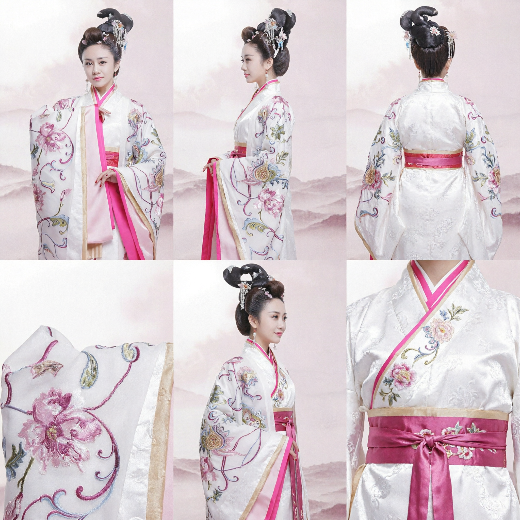 Elegant White Floral Embroidered Hanfu Traditional Chinese Ancient Clothing Wide Sleeve Robe for Women Historical Cosplay - Asian Costume