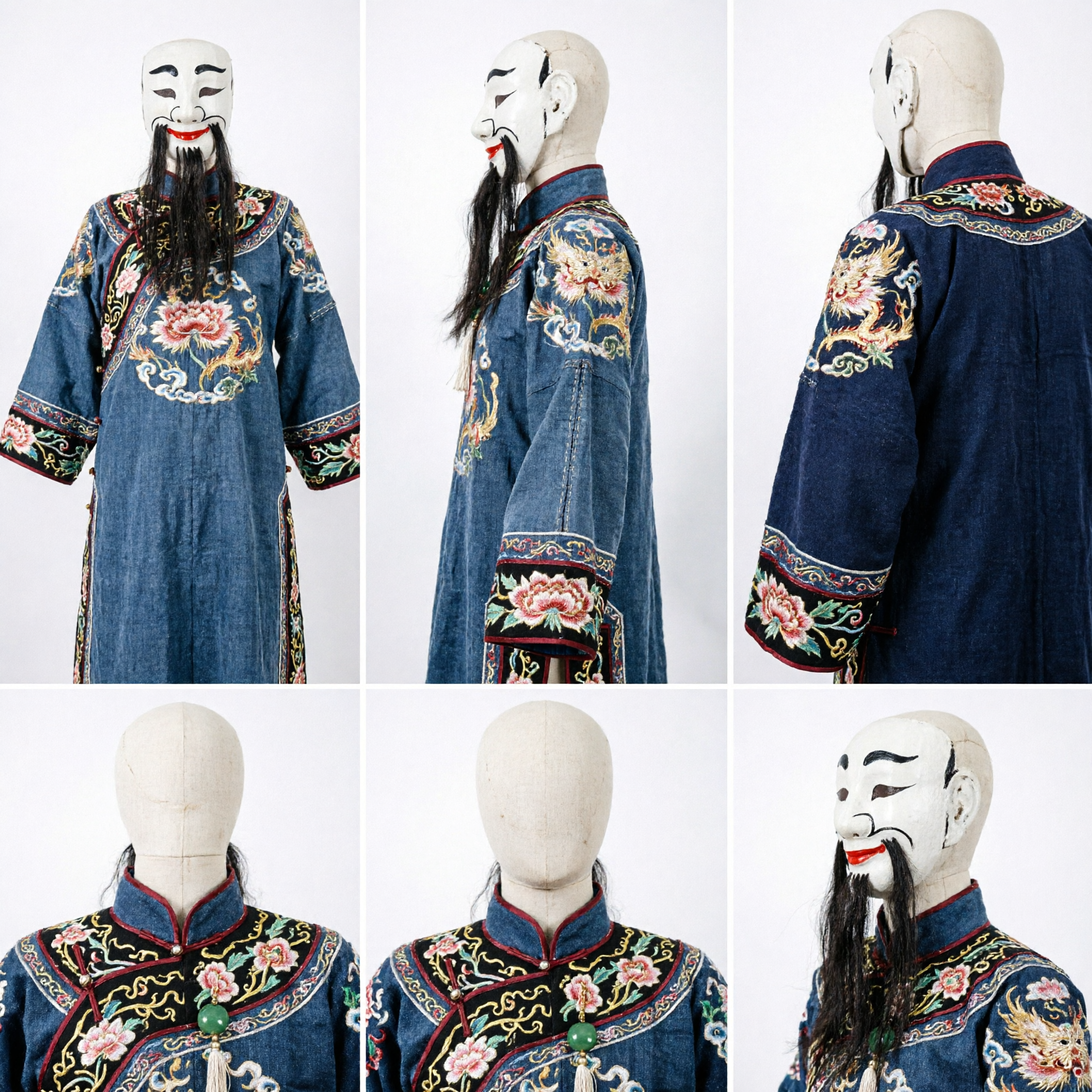 Traditional Chinese Opera Mask with Long Black Beard for Stage Performance and Cultural Festivals - Asian Costume