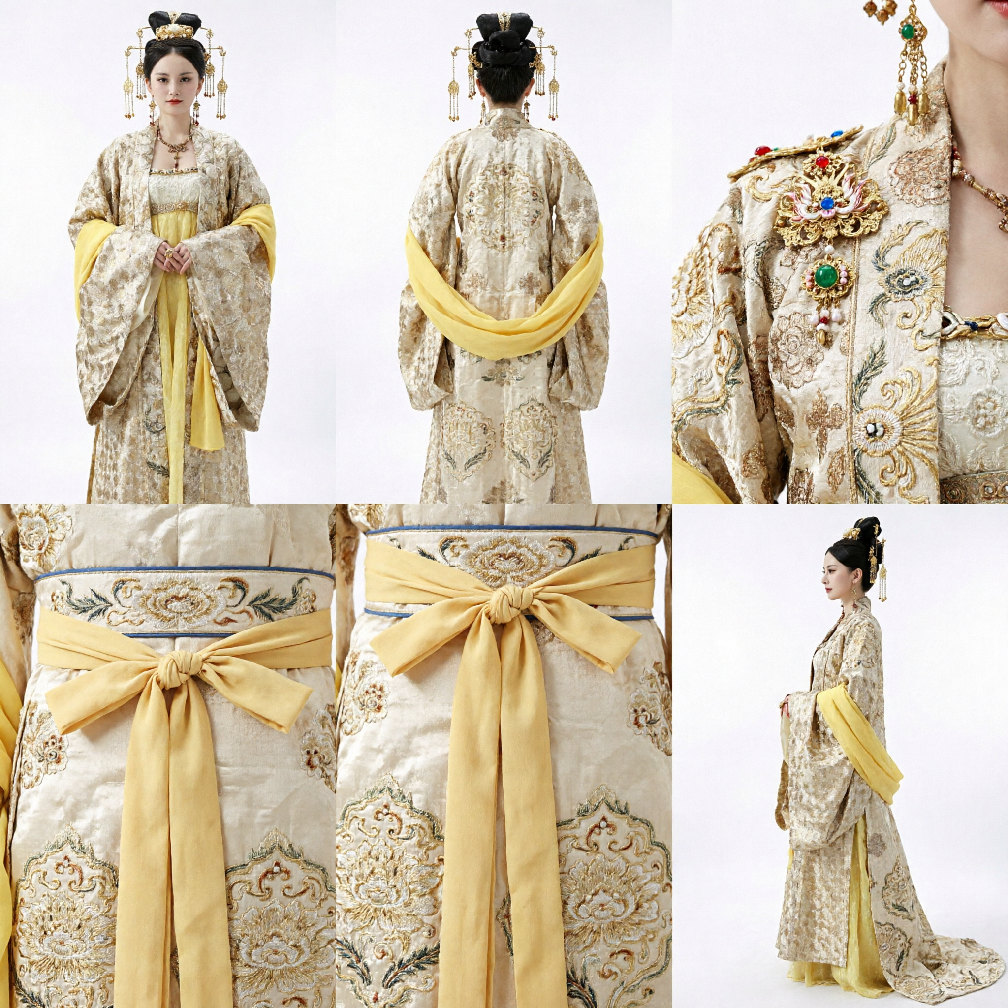 Ancient Chinese Tang Dynasty Empress Costume Gold Embroidered Hanfu Dress for Women Cosplay Performance - Asian Costume
