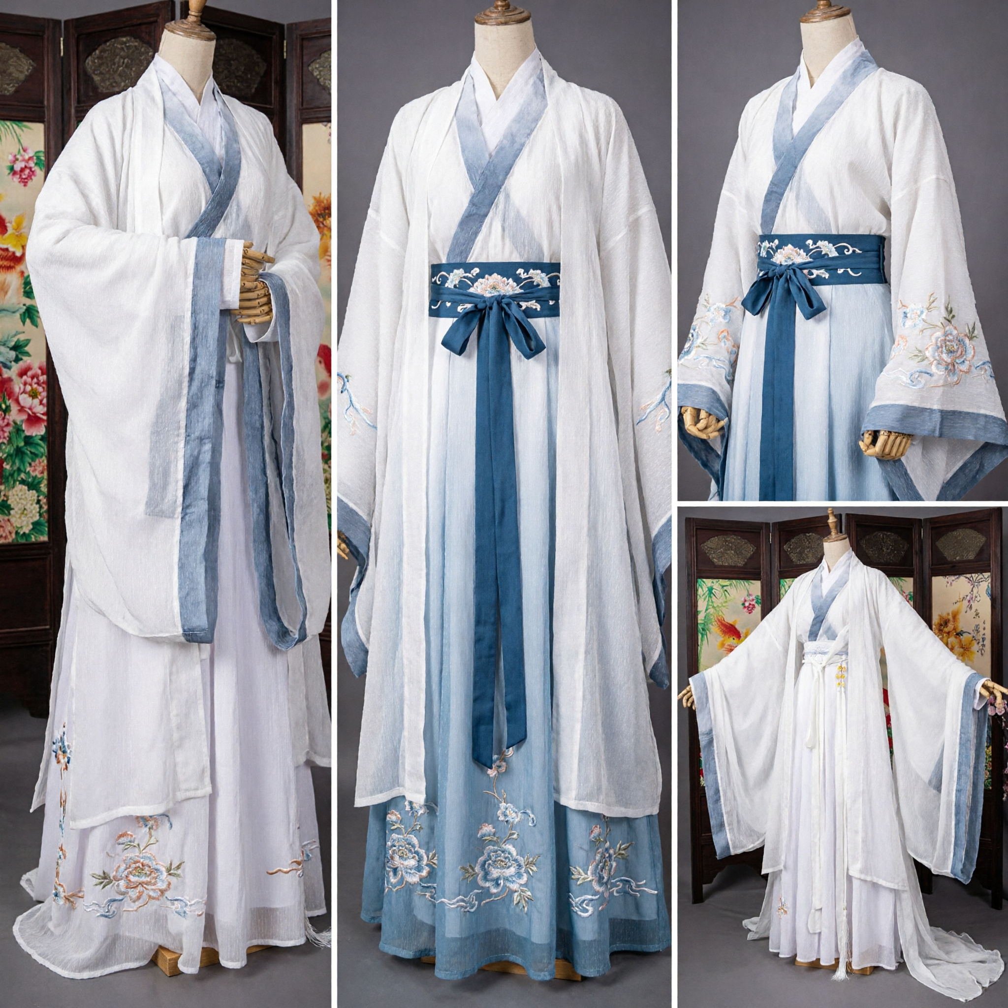 Traditional Chinese Hanfu White Ancient Swordsman Robe Wuxia Cosplay Costume for Men Stage Performance - Asian Costume
