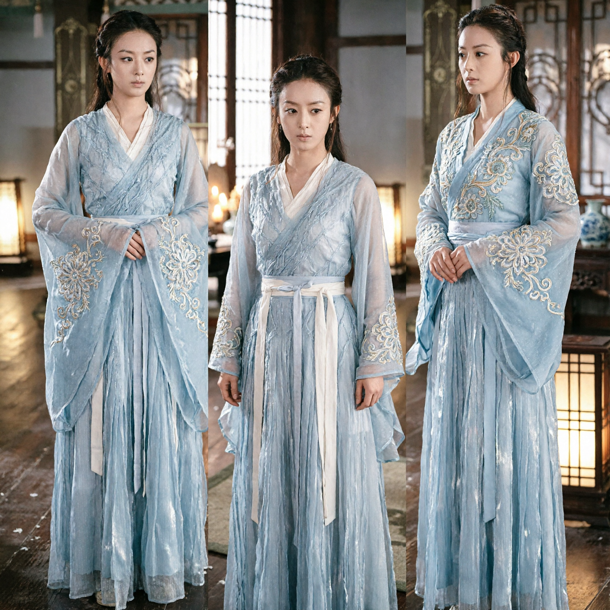Chinese Ancient Blue Hanfu Costume Princess Agents Chu Qiao Traditional Dress for Women Cosplay - Asian Costume