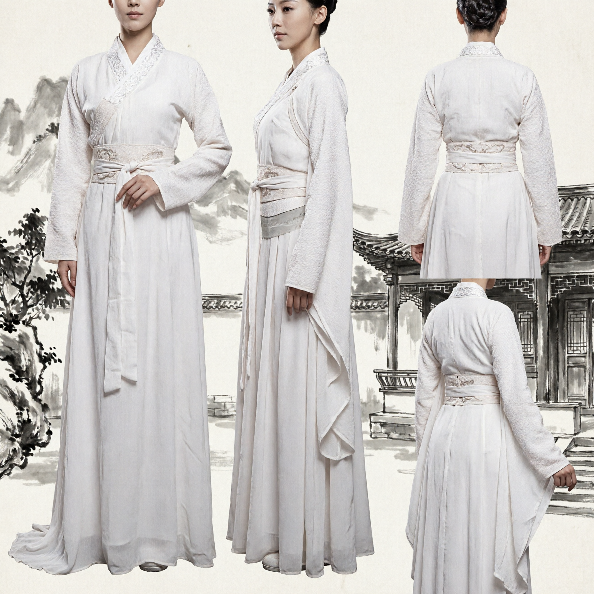 Ancient Chinese White Hanfu Dress Traditional Wuxia Swordswoman Costume for Women Cosplay - Asian Costume