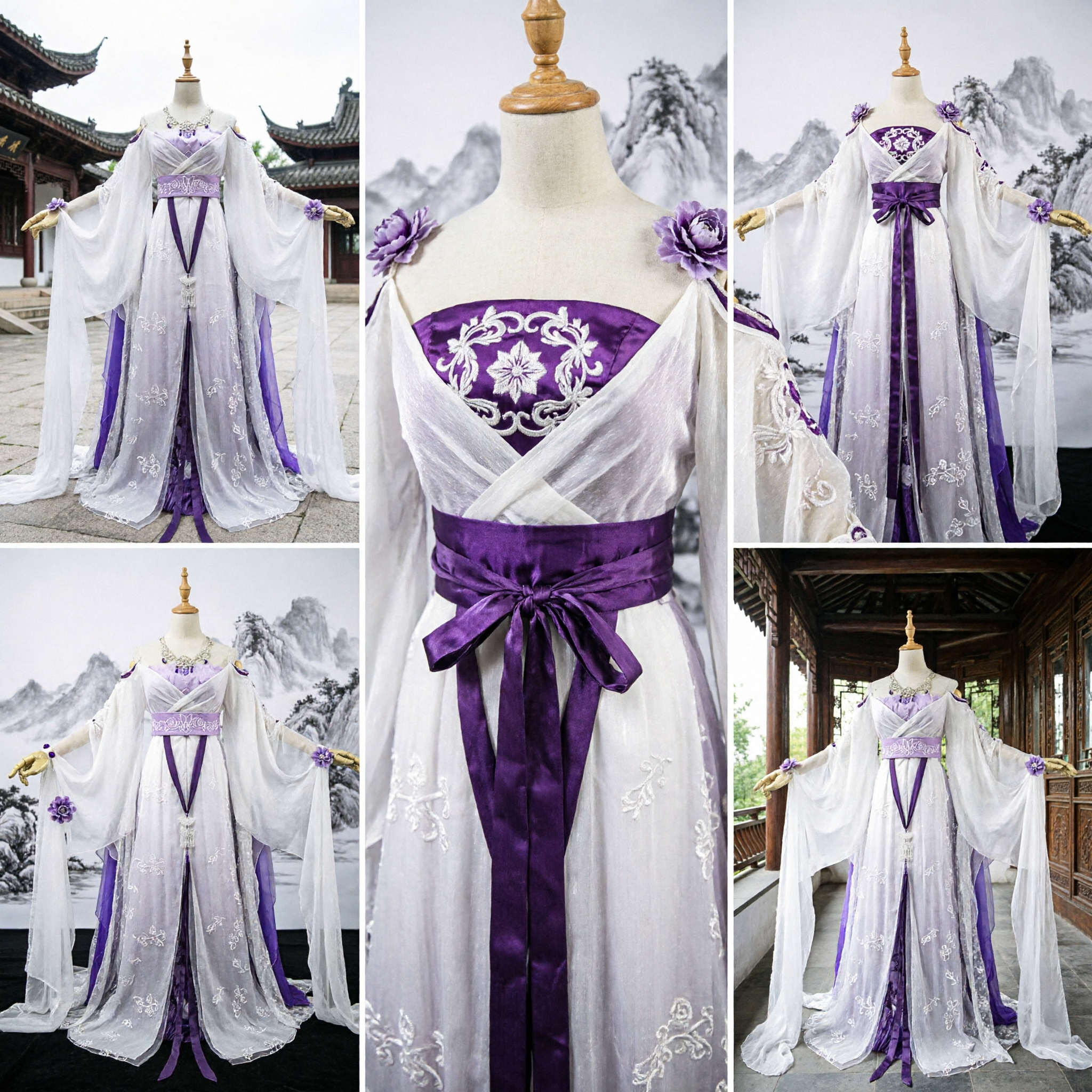 Elegant Purple and White Traditional Chinese Hanfu Ancient Fairy Costume Embroidered Dress for Women Cosplay - Asian Costume