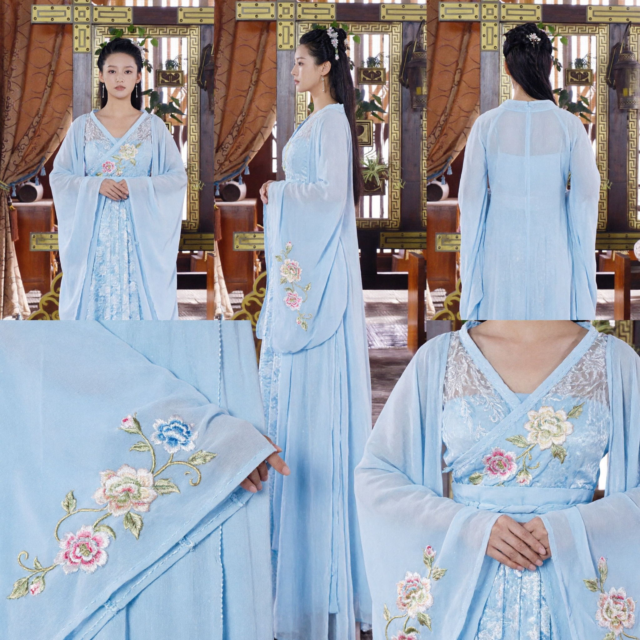 Traditional Chinese Blue Hanfu Dress Ancient Palace Lady Costume for Women Cosplay Performance - Asian Costume