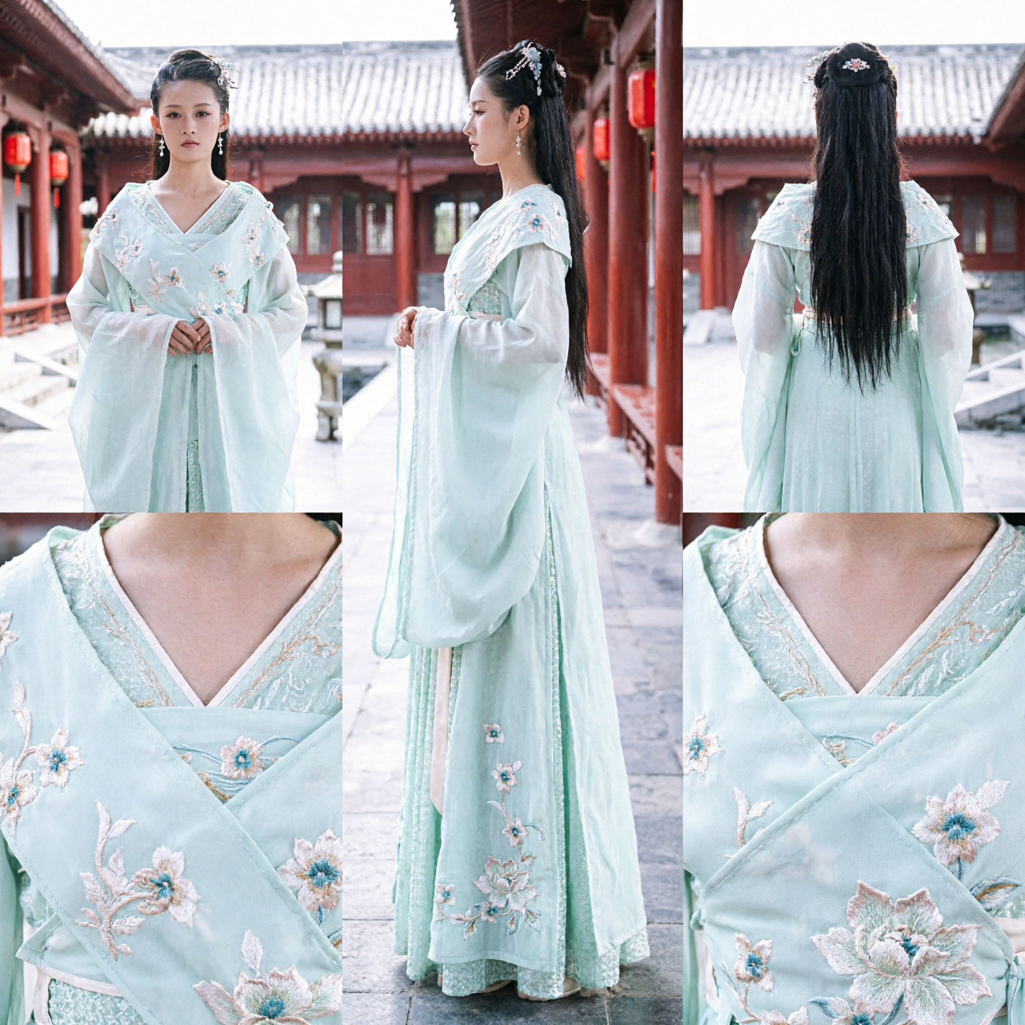 Light Green Chinese Hanfu Traditional Ancient Costume Embroidered Fairy Dress for Women Period Drama Cosplay - Asian Costume