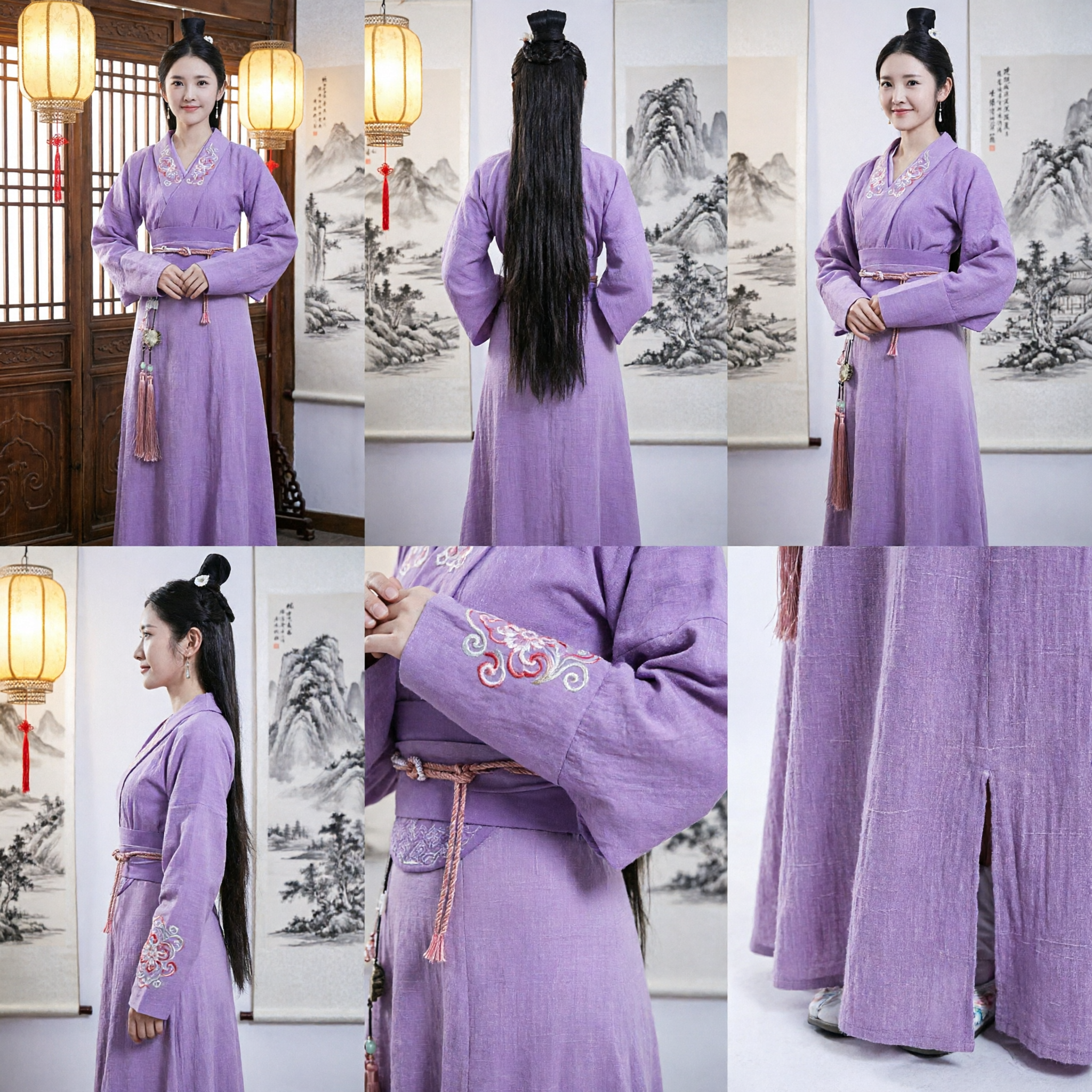 Ancient Chinese Traditional Hanfu Costume Women Lavender Wide Sleeve Robe for Cosplay and Historical Performance - Asian Costume