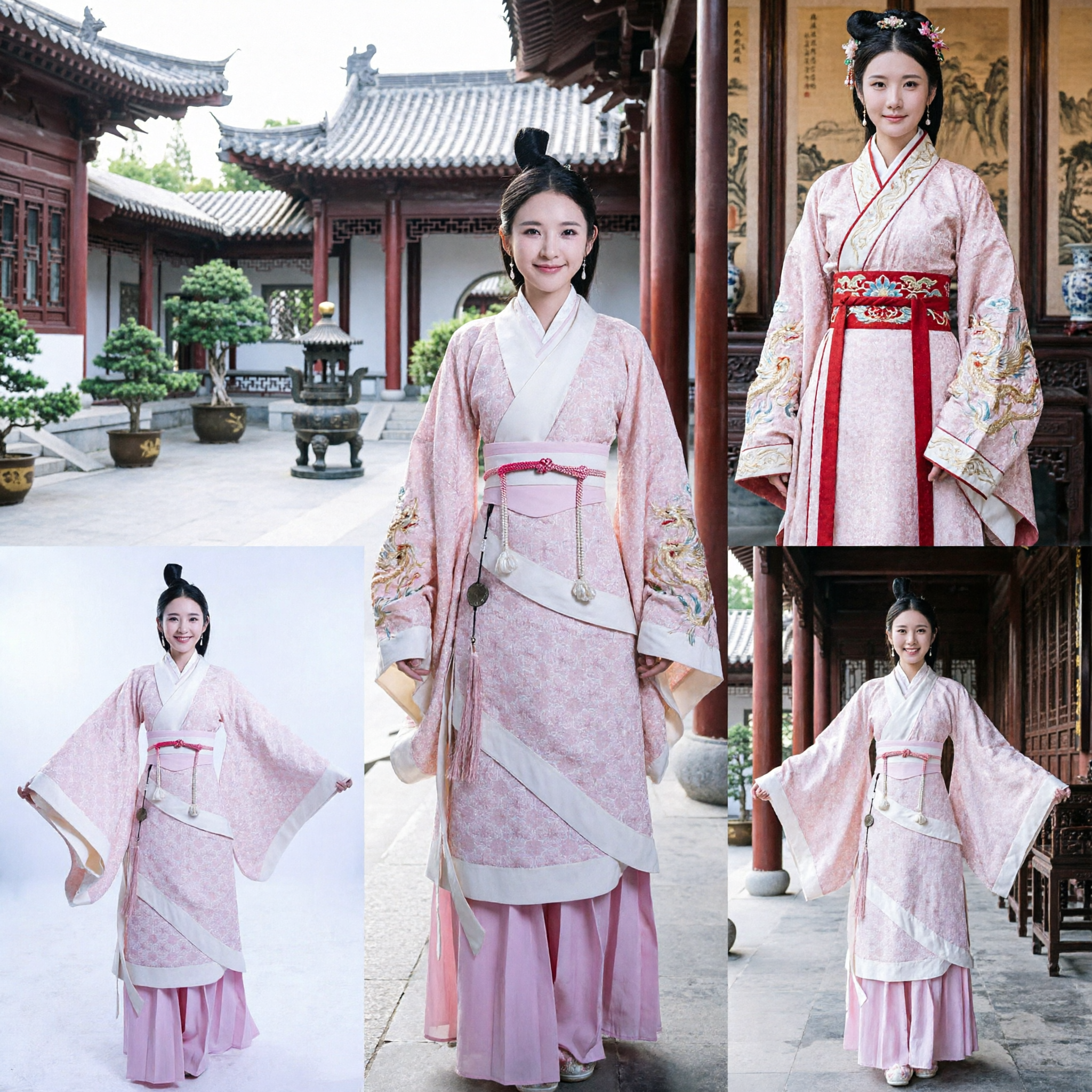 Elegant Pink Traditional Chinese Hanfu Ancient Costume Complete Set for Women Cosplay and Performance - Asian Costume