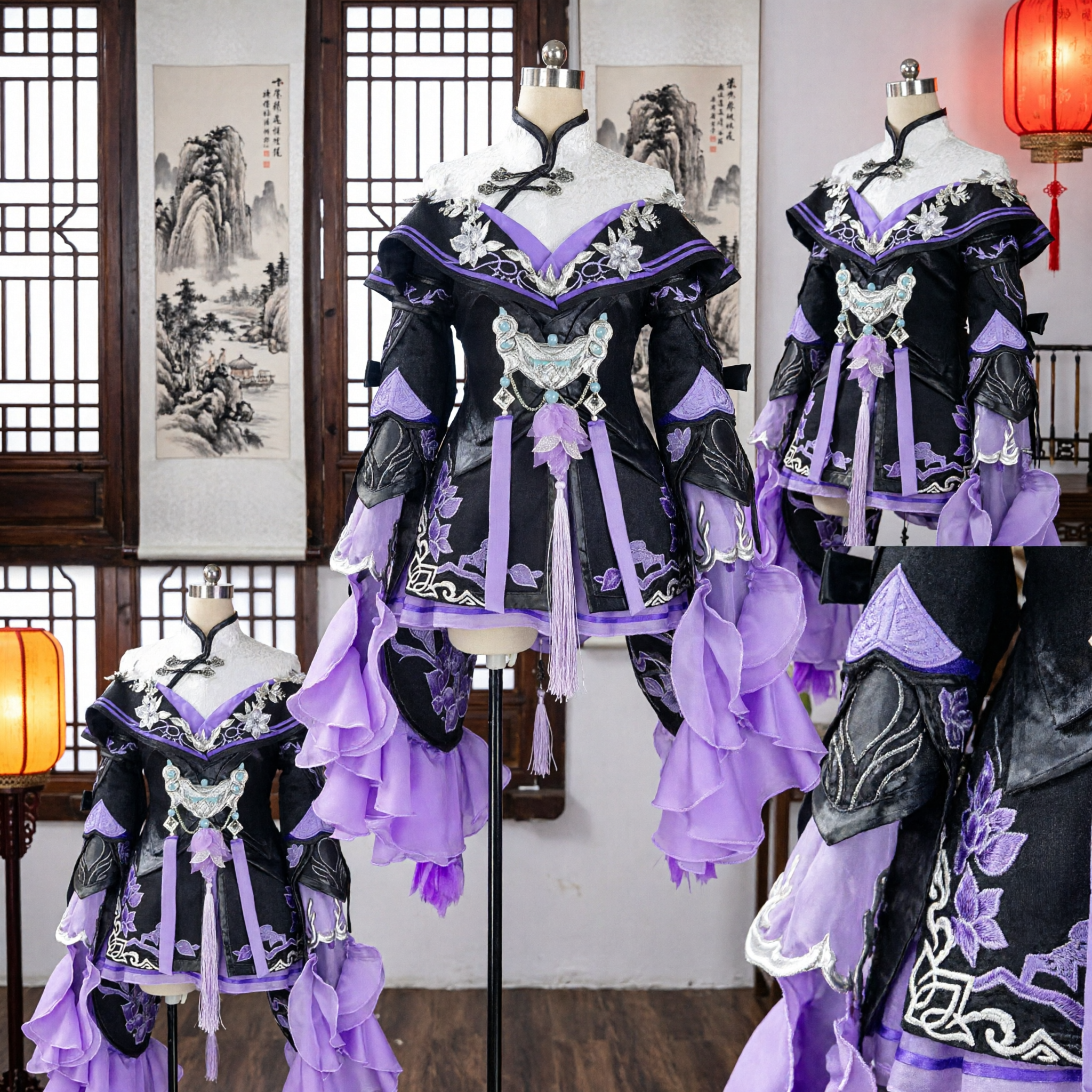 Elegant Black and Purple Wuxia Cosplay Costume Traditional Chinese Hanfu Dress for Women Performance - Asian Costume