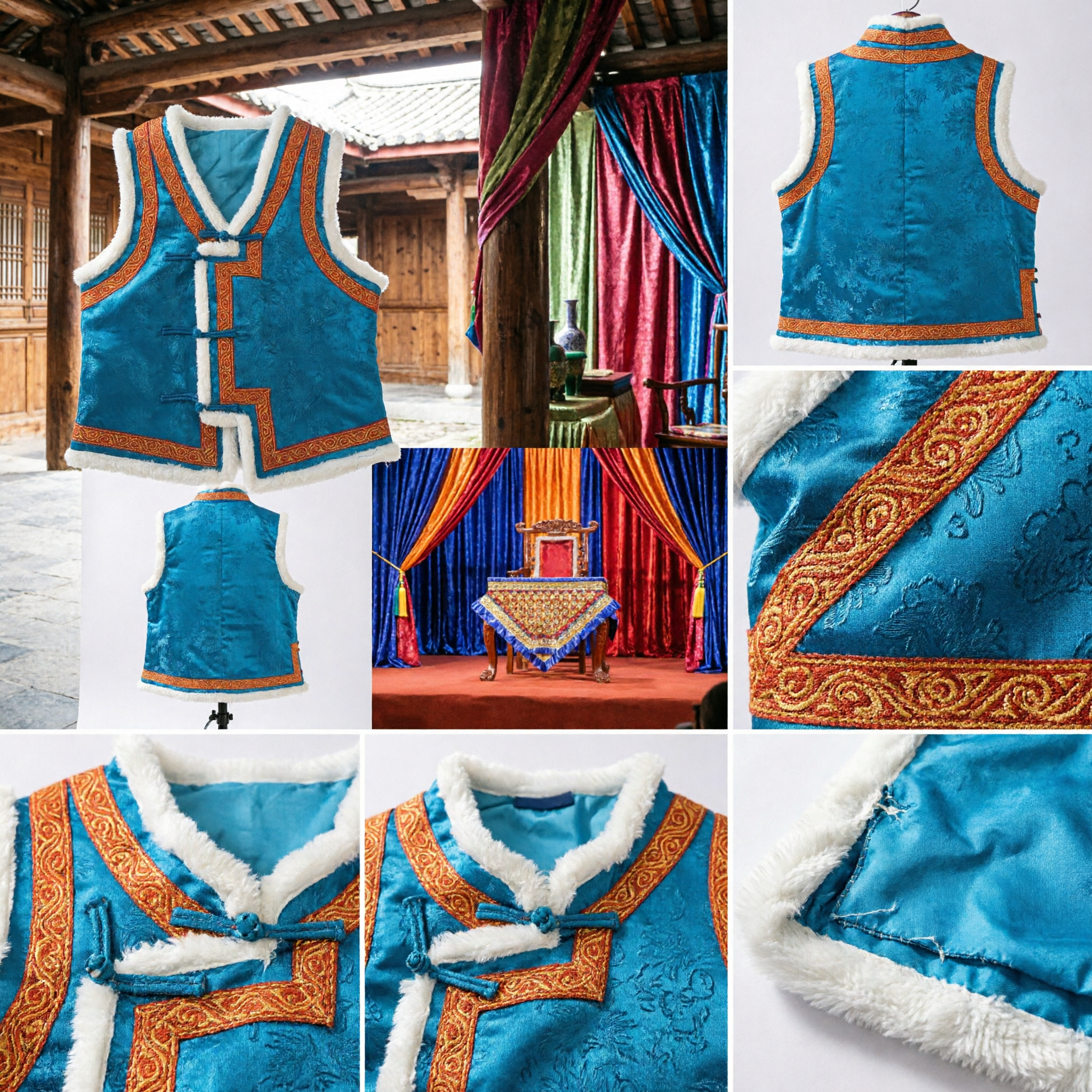 Traditional Chinese Kids Blue Velvet Vest Winter Warm Fur Trim Tang Suit Waistcoat for Festival - Asian Costume