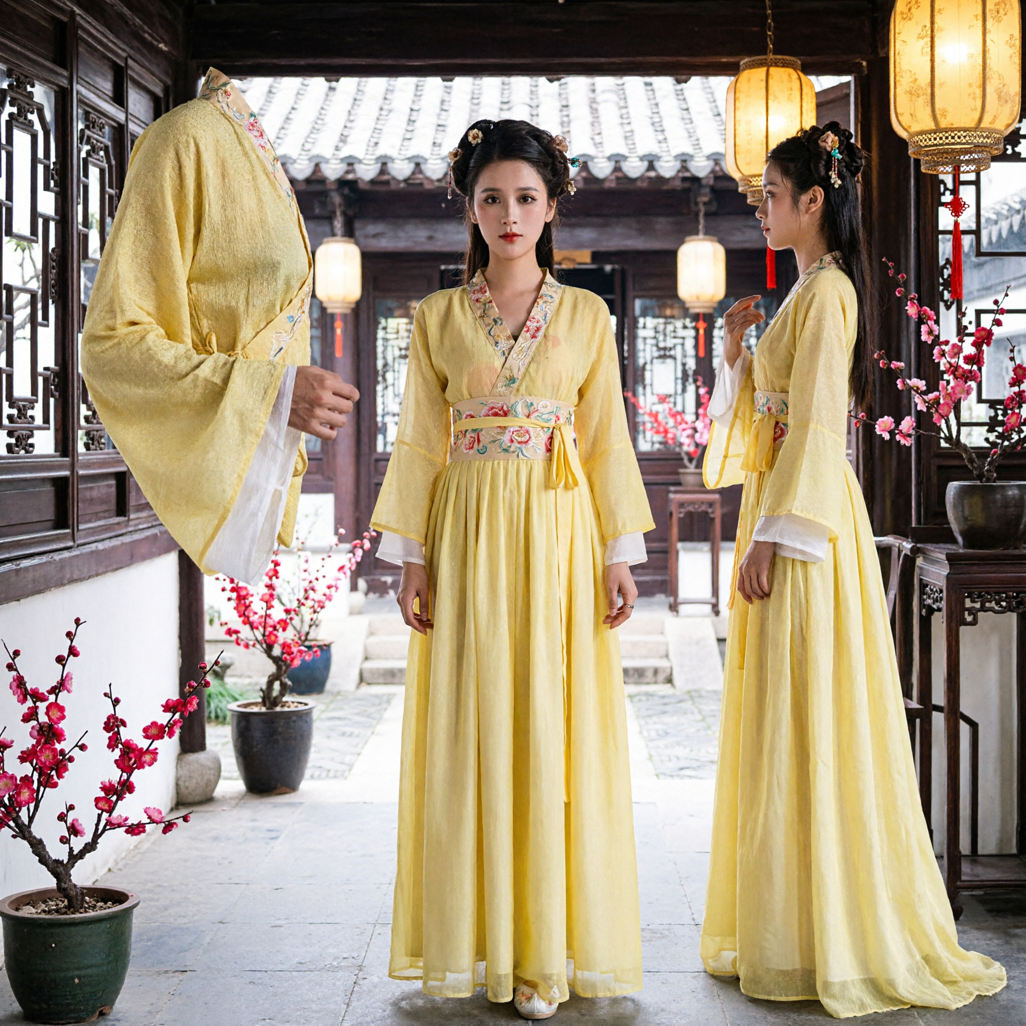 Elegant Yellow Chinese Hanfu Traditional Tang Dynasty Court Lady Costume for Women Cosplay Performance - Asian Costume