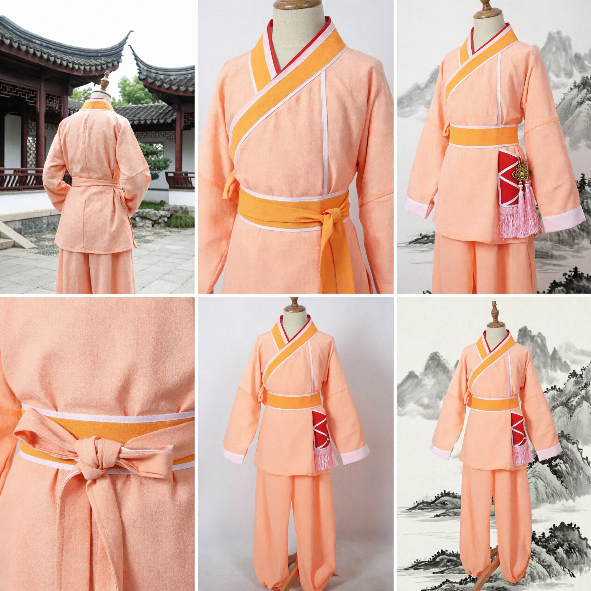 Traditional Chinese Peach Hanfu Costume Kung Fu Uniform Wushu Martial Arts Clothing for Stage Performance and Cosplay - Asian Costume