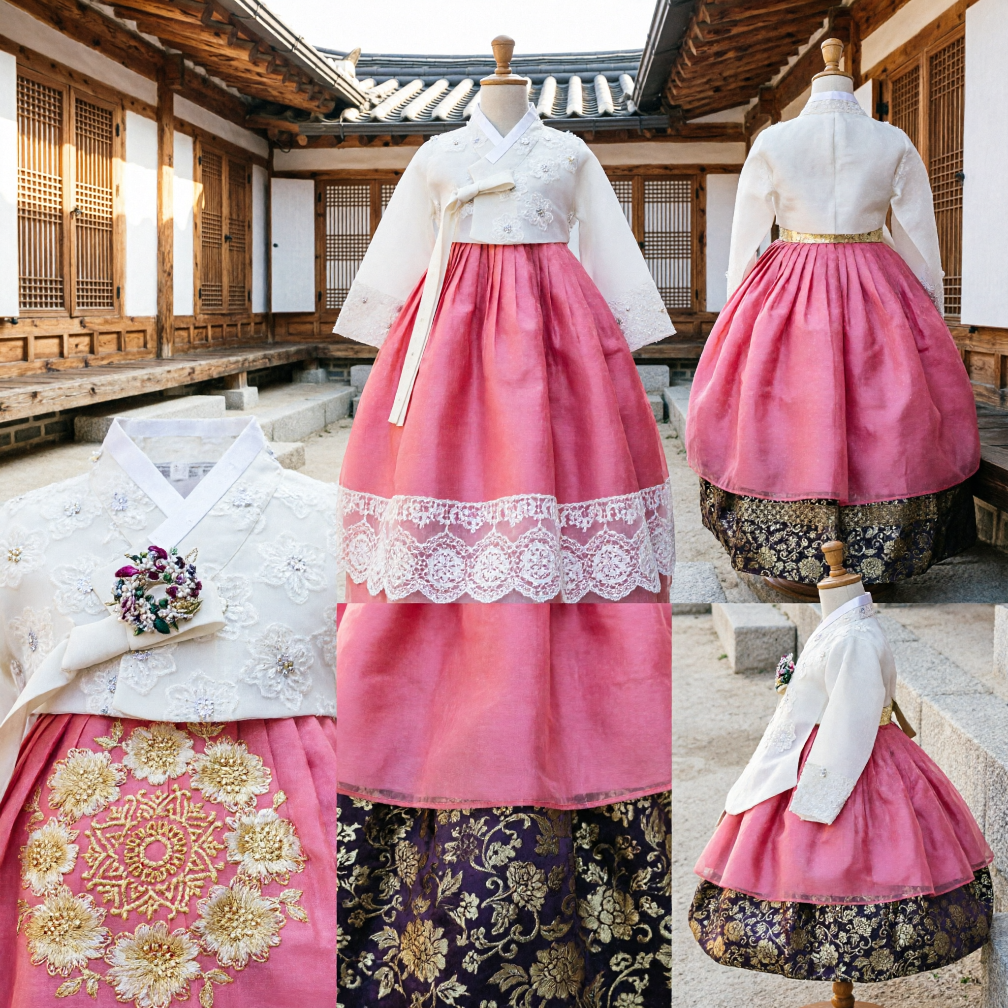 Traditional Korean Hanbok for Baby Girls Pink and White Embroidered Dress for First Birthday Dol - Asian Costume