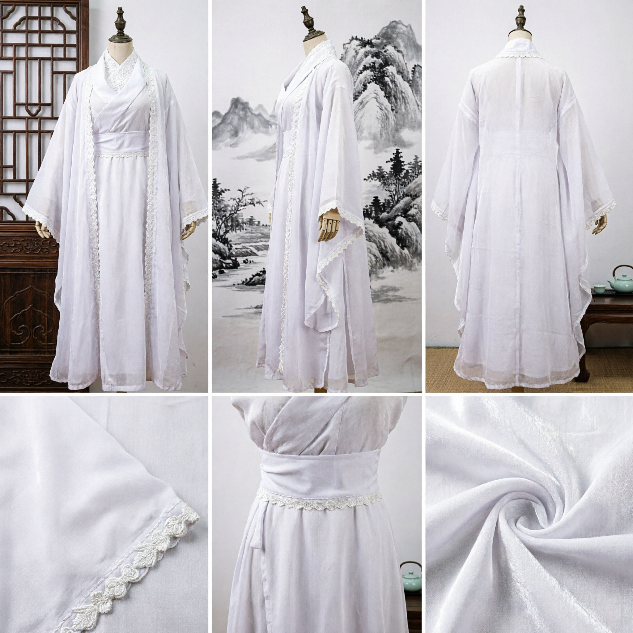 Elegant White Hanfu Traditional Chinese Ancient Costume Fairy Dress Wide Sleeve Robe for Women Cosplay - Asian Costume