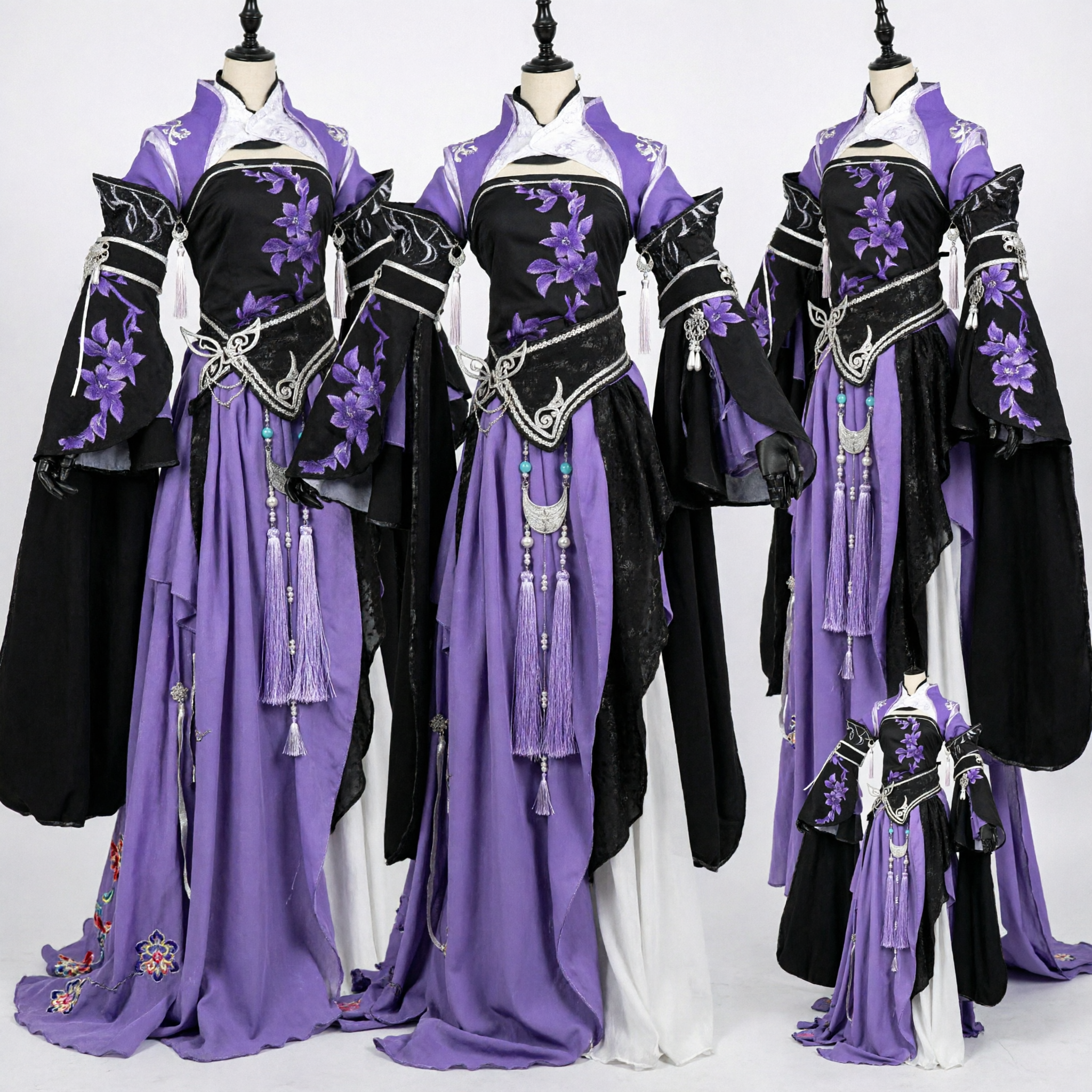 Ancient Chinese Wuxia Swordswoman Purple and Black Embroidery Hanfu Costume for Women Cosplay - Asian Costume