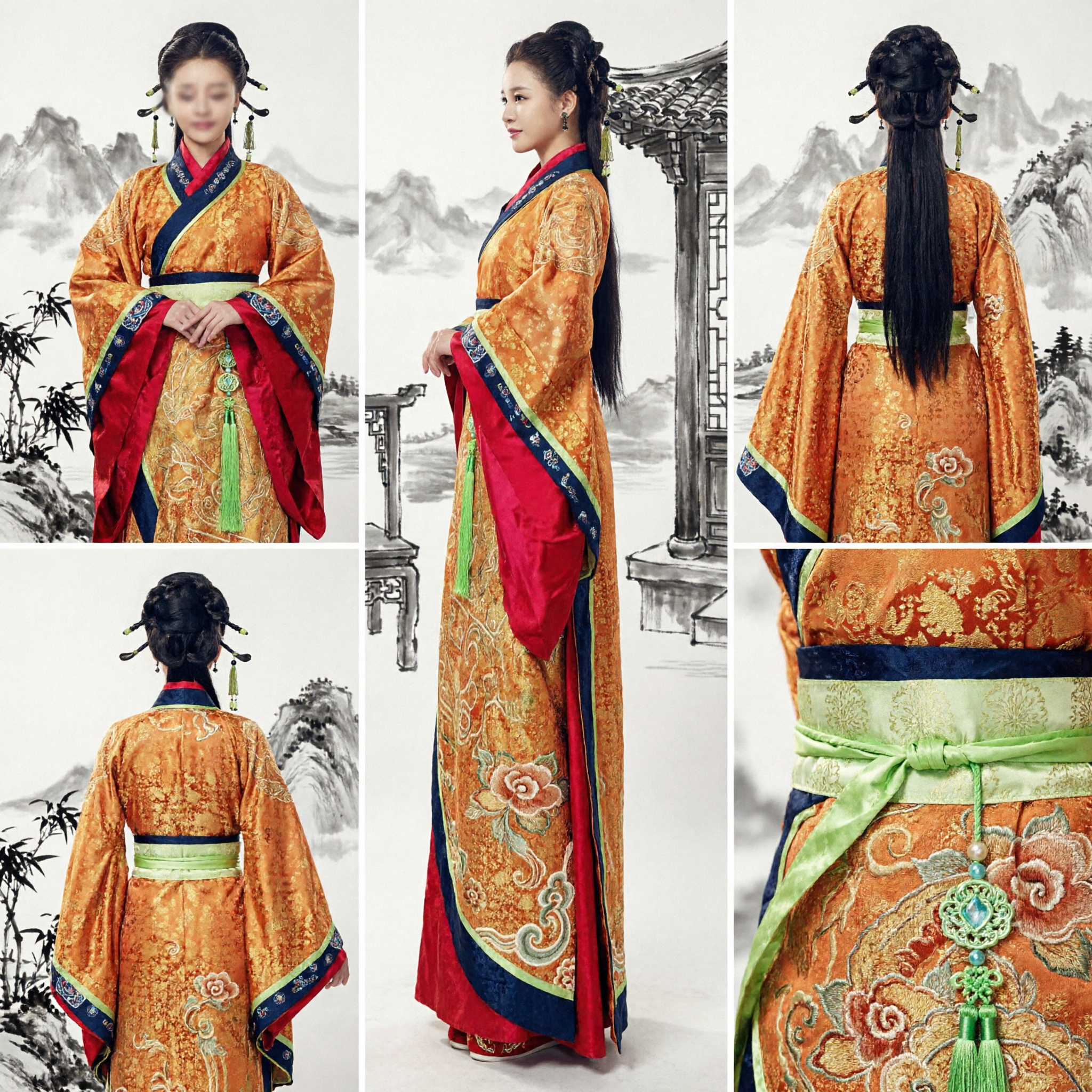 Ancient Chinese Princess Hanfu Costume Orange Embroidered Robe Traditional Historical Drama Dress for Women - Asian Costume
