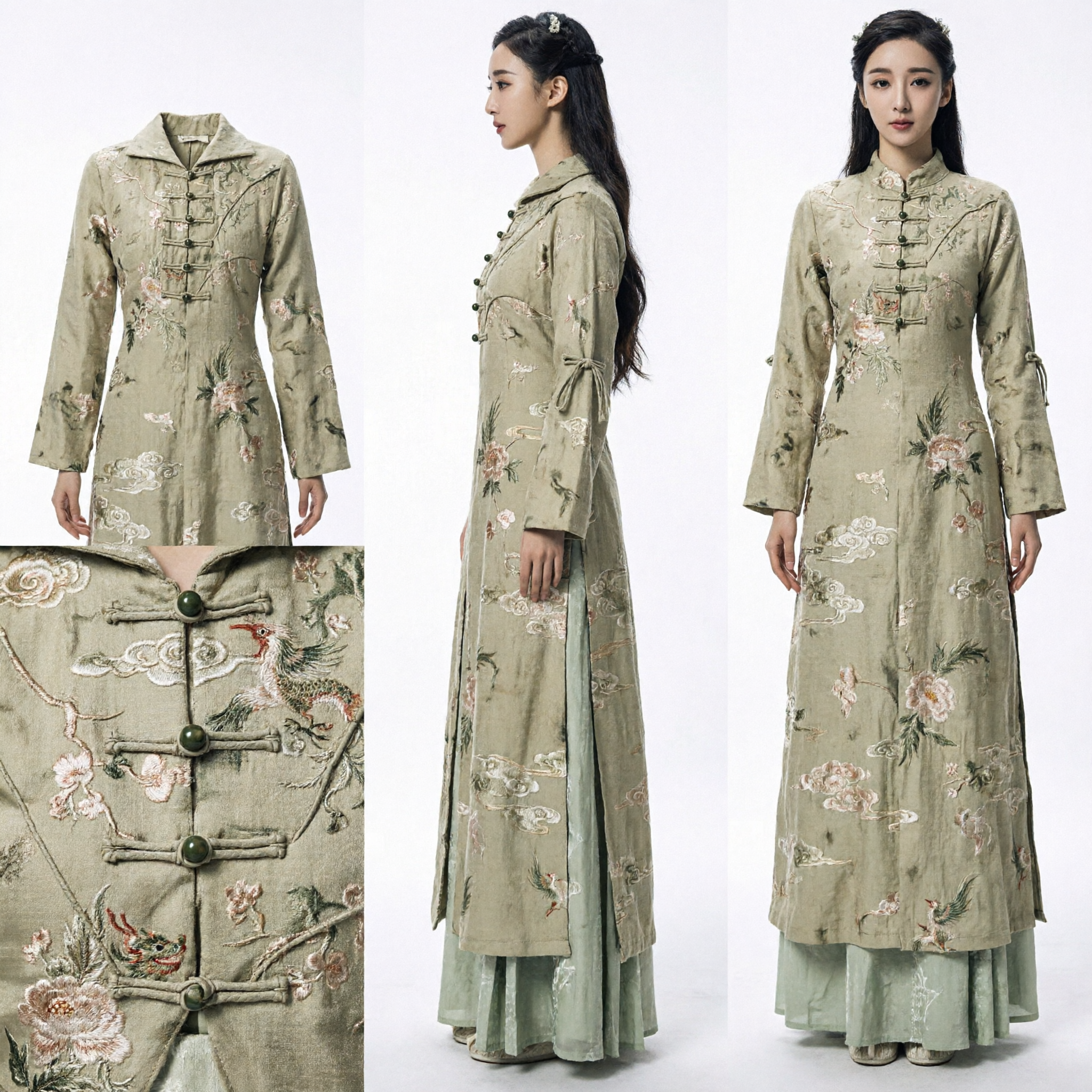 Ancient Chinese Xianxia Fantasy Costume Green Embroidered Hanfu Dress for Women Cosplay Performance - Asian Costume