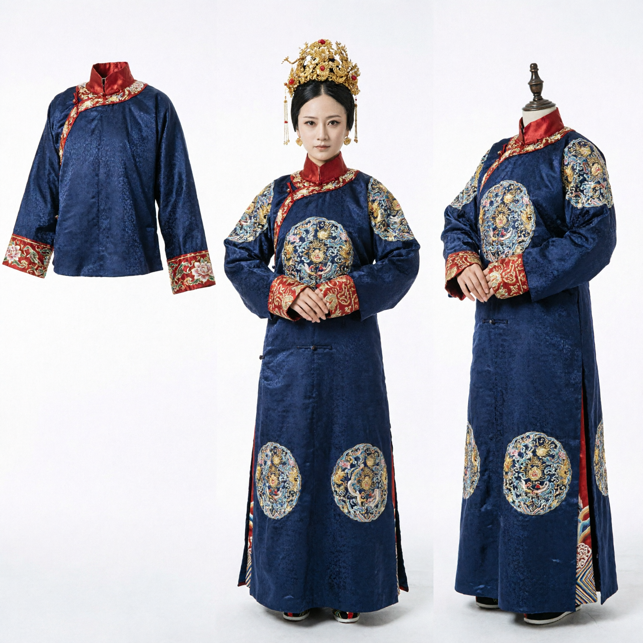 Traditional Chinese Ming Dynasty Palace Consort Costume Dark Blue Embroidered Robe Ancient Empress Hanfu for Women - Asian Costume