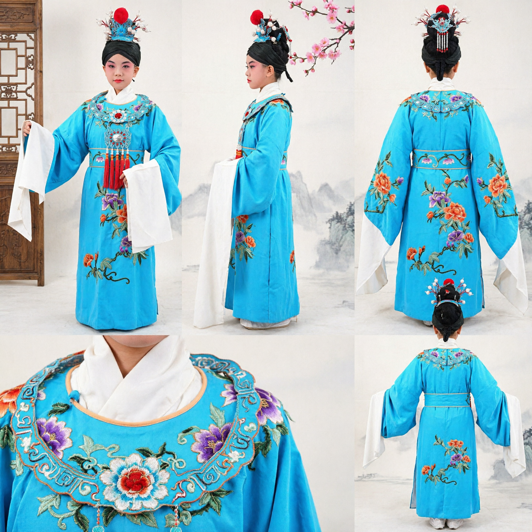 Kids Chinese Peking Opera Costume Blue Embroidered Robe Traditional Stage Performance Outfit for Boys - Asian Costume