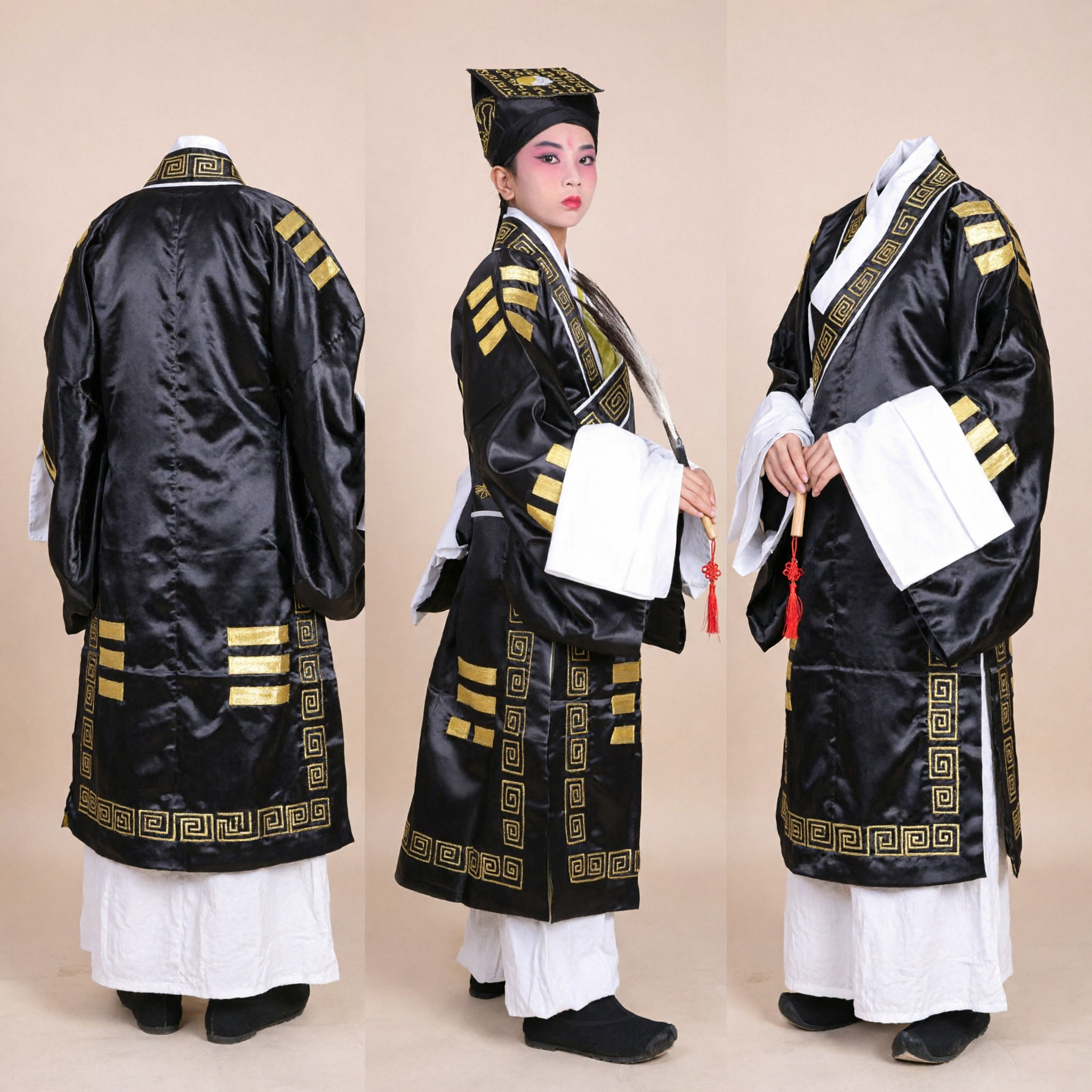 Kids Chinese Traditional Taoist Priest Robe Ancient Scholar Costume Black Gold Embroidery Cosplay Outfit for Boys Stage Performance - Asian Costume