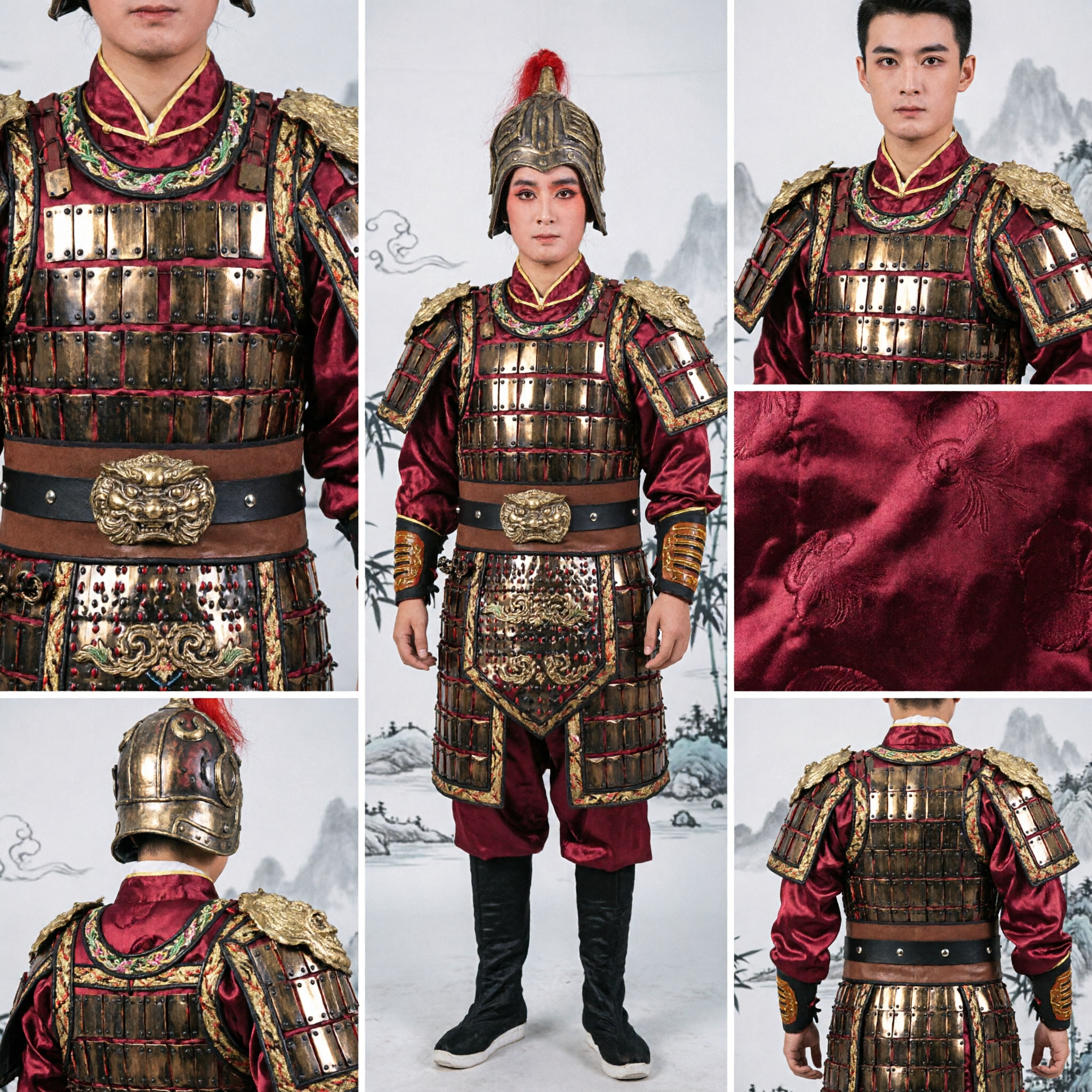 Traditional Chinese Ancient General Warrior Armor Costume with Helmet and Sword for Peking Opera Stage Performance - Asian Costume