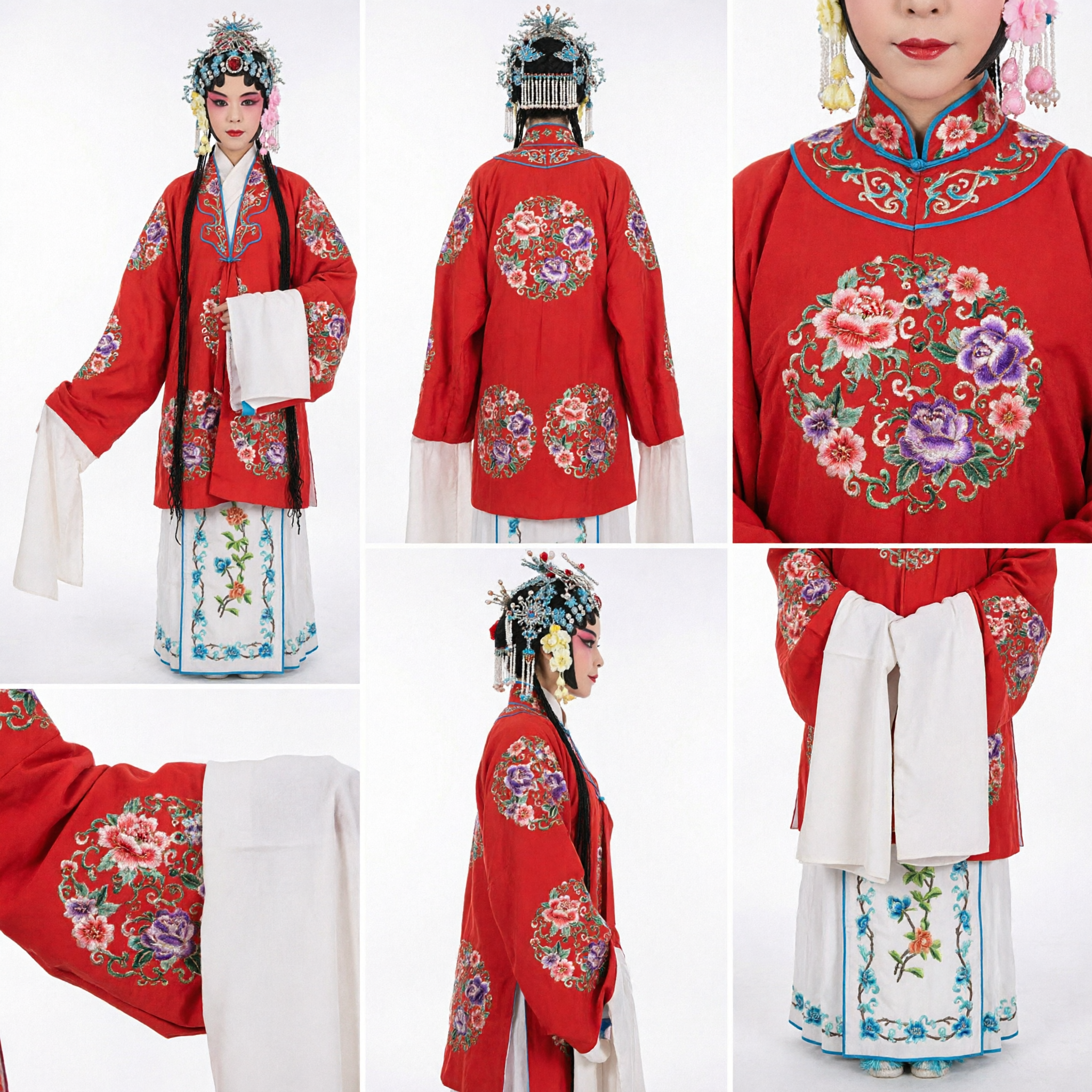 Traditional Chinese Beijing Opera Female Costume Red Embroidered Robe and Skirt Set for Stage Performance - Asian Costume