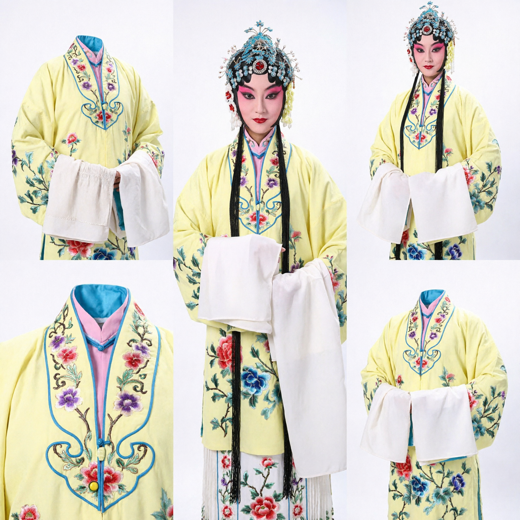 Traditional Chinese Peking Opera Costume Yellow Embroidered Robe with Headpiece for Women Stage Performance - Asian Costume