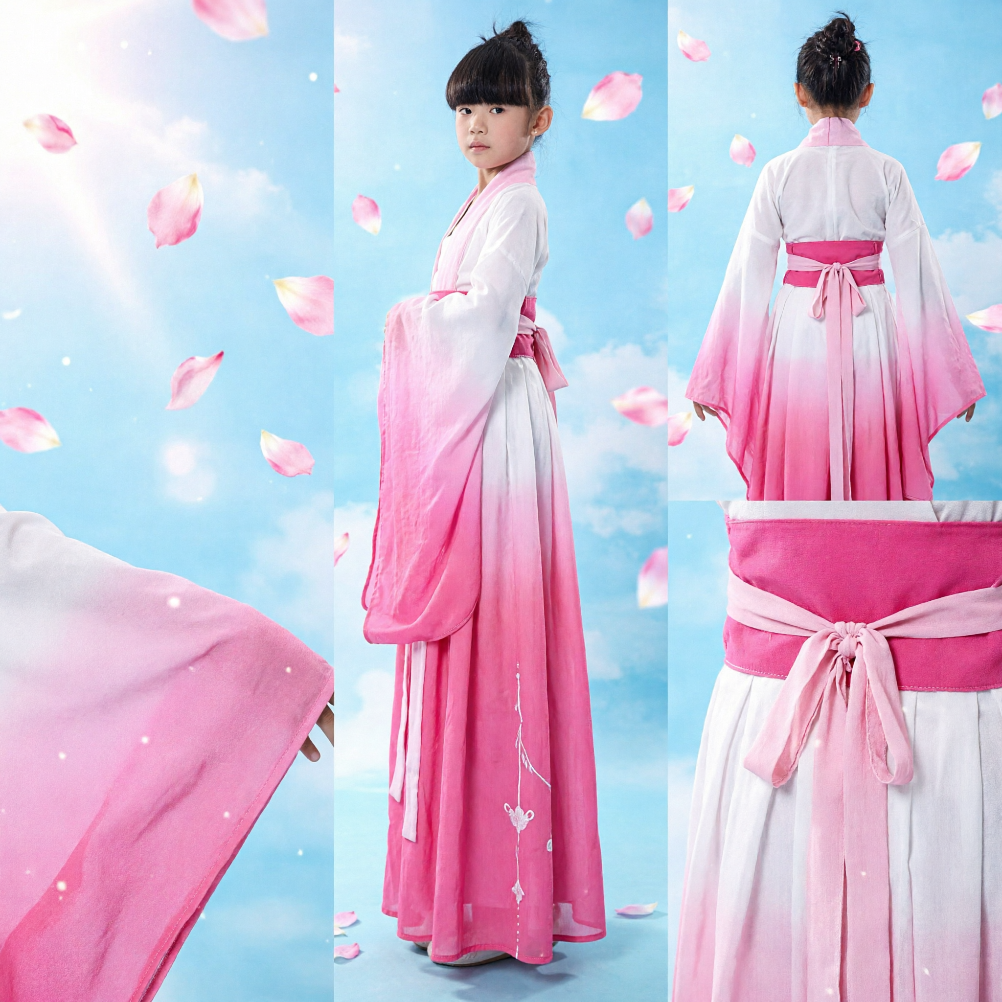 Kids Girls Ancient Chinese Hanfu Costume Pink Gradient Fairy Dress Traditional Princess Outfit for Dance Performance - Asian Costume