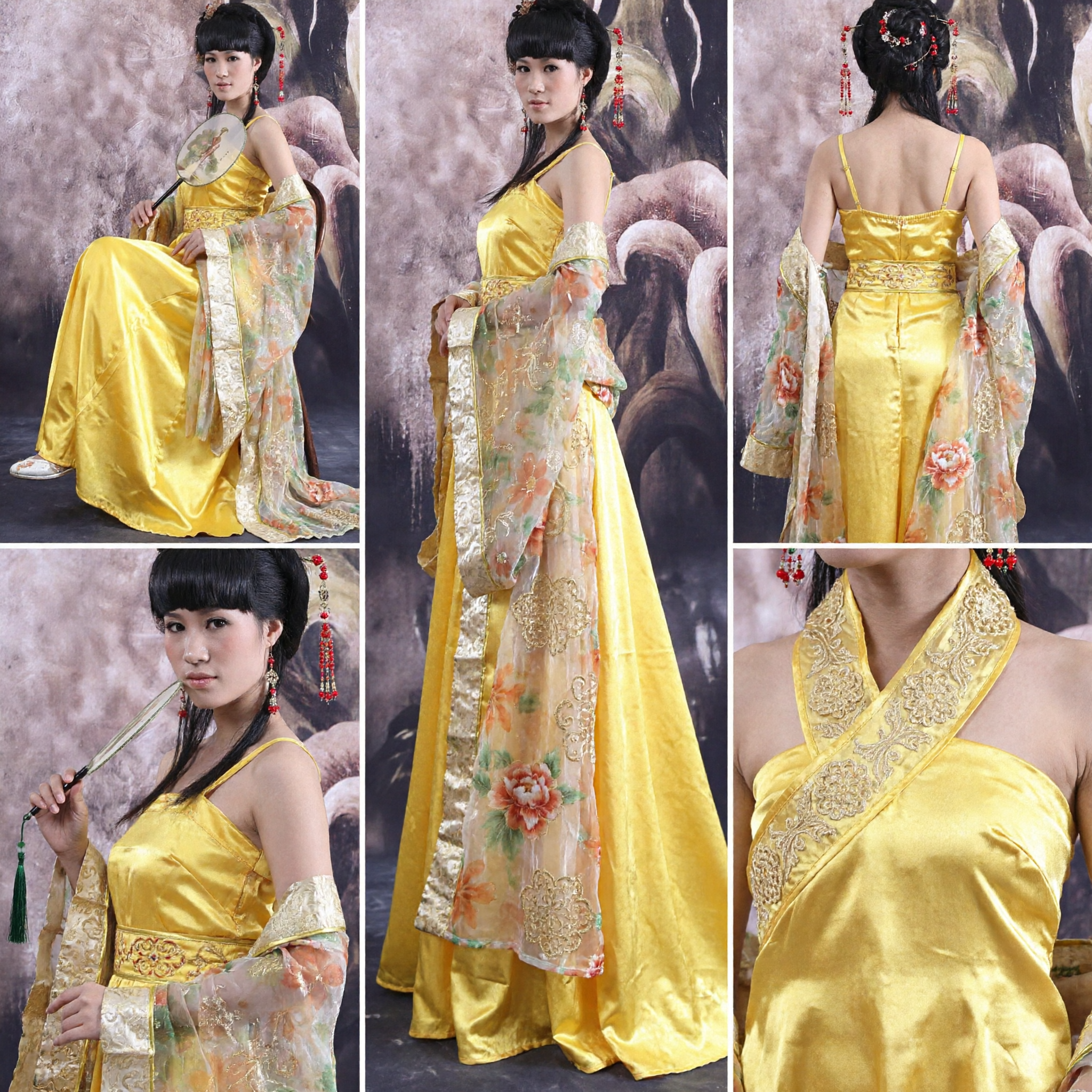 Ancient Chinese Tang Dynasty Princess Yellow Hanfu Costume Traditional Palace Lady Dress for Women Performance - Asian Costume