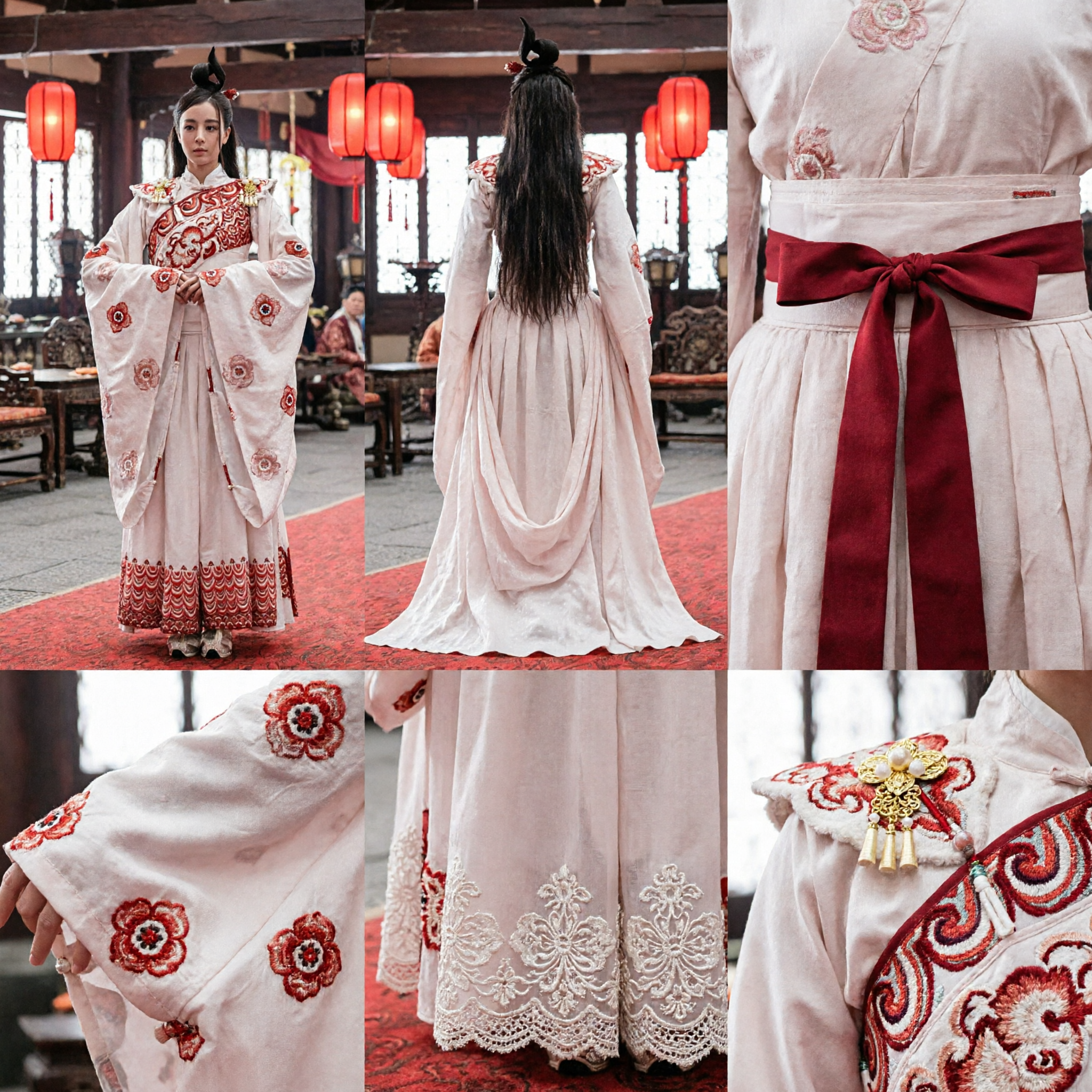 Chinese Traditional Ancient Sword Dance Hanfu Costume Women White Red Princess Dress for Cosplay Performance - Asian Costume