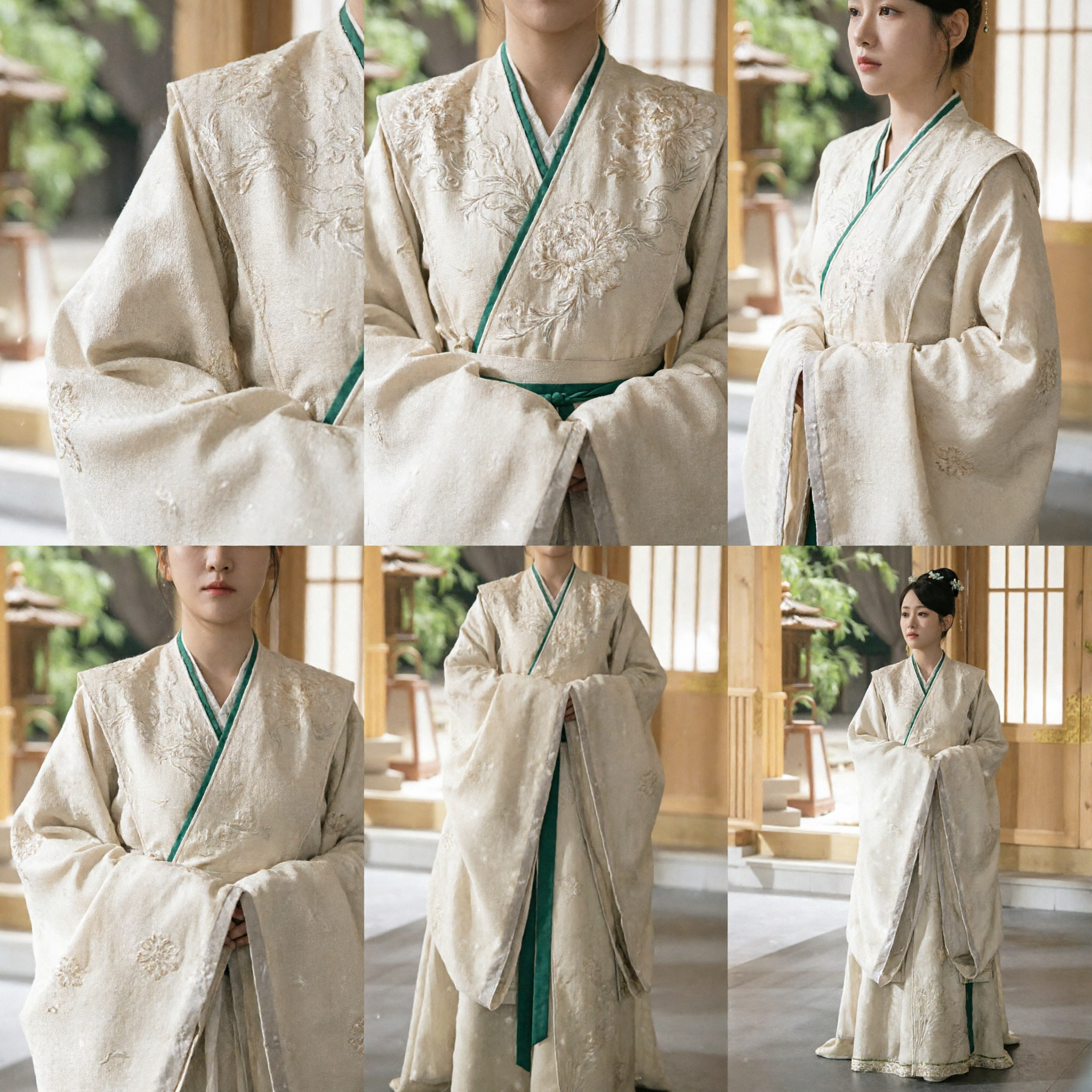 Traditional Chinese Hanfu Ancient Costume for Women Cream Beige Wide Sleeve Robe Historical Drama Dress - Asian Costume