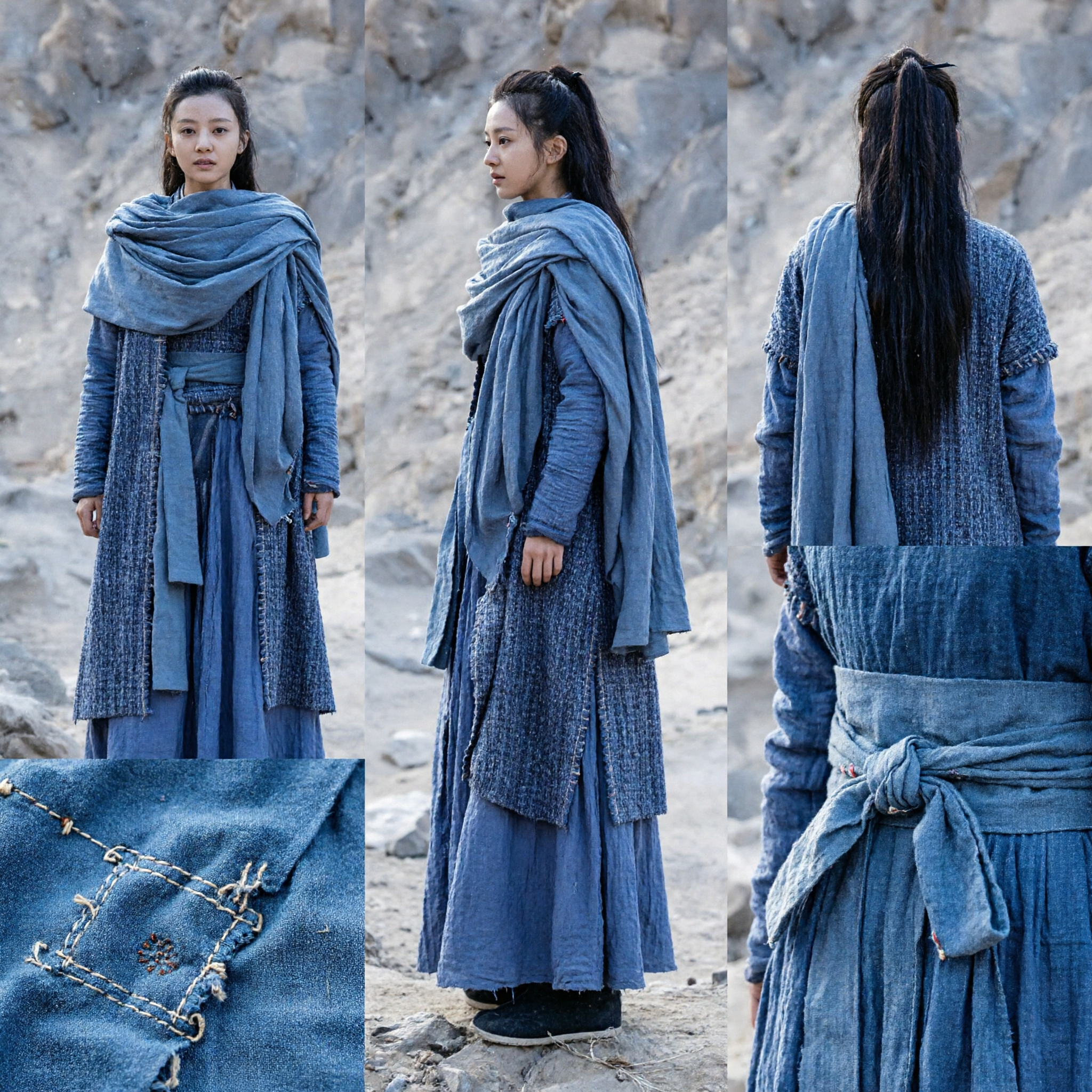 Ancient Chinese Blue Hanfu Costume Women Wuxia Martial Arts Wanderer Traditional Clothing for Cosplay - Asian Costume