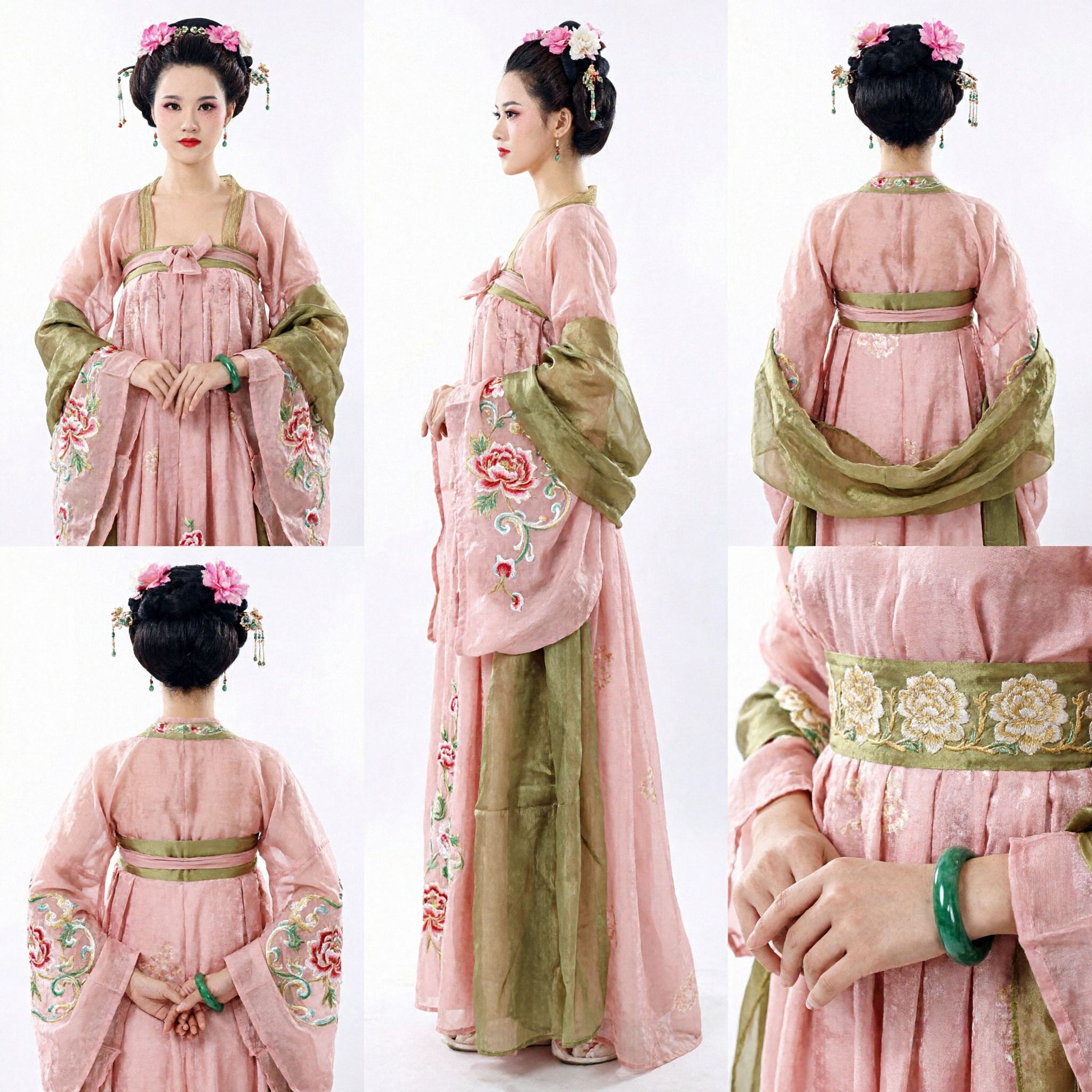 Traditional Chinese Tang Dynasty Hanfu Costume Pink and Green Ancient Palace Dress for Women Performance and Cosplay - Asian Costume