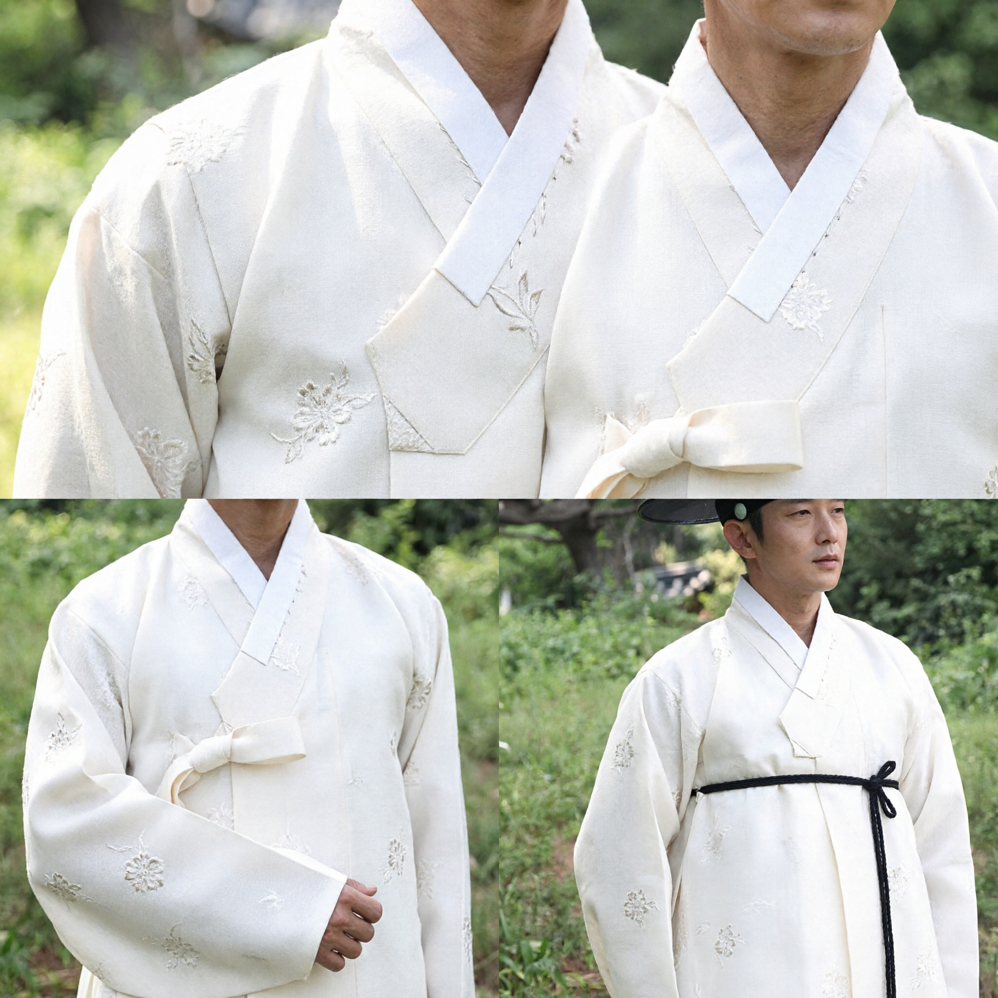 Men's Traditional Korean Hanbok Costume White Scholar Robe with Black Gat Hat for Historical Cosplay Events - Asian Costume