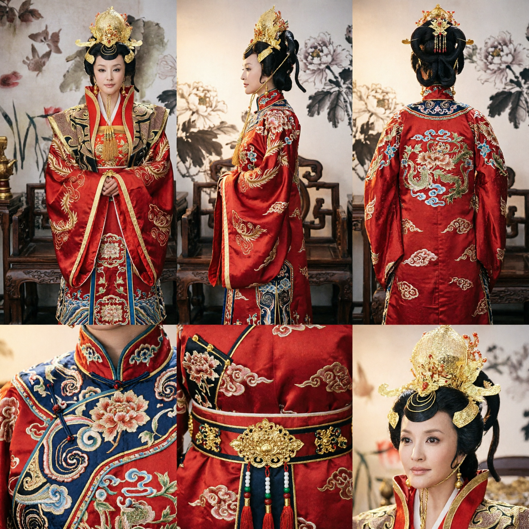 Traditional Chinese Ancient Empress Costume Tang Dynasty Royal Red Robe Complete Set with Golden Headdress for Women - Asian Costume