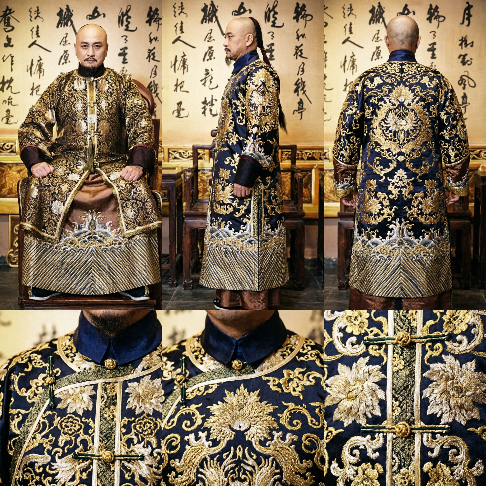 Men's Traditional Chinese Tang Suit Dragon Robe Gold Silk Brocade Emperor Costume for Weddings - Asian Costume