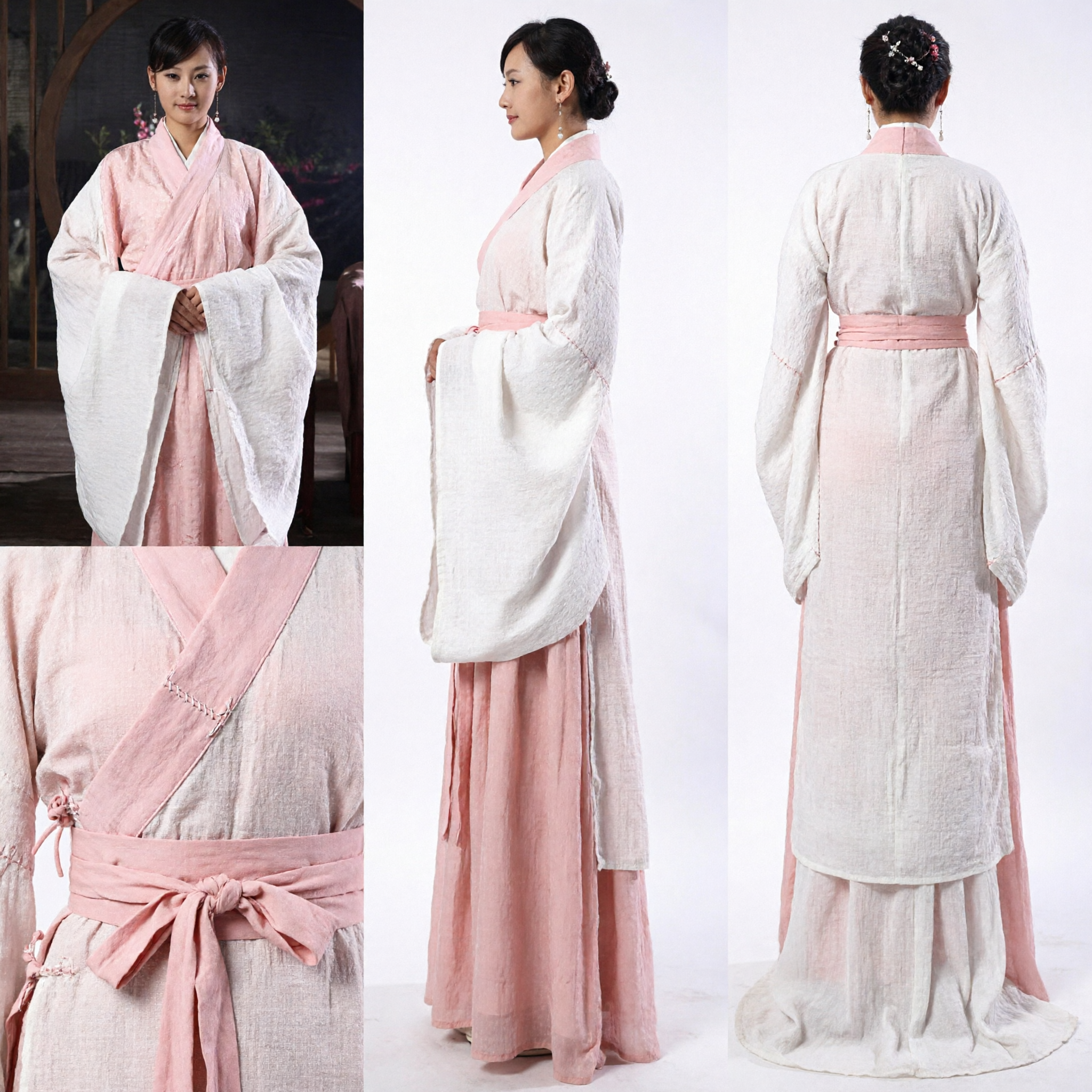 Costume Hanfu Chinois Traditionnel Rose et Blanc - Robe Ruqun de la Dynastie Han pour Femmes pour Drame Historique - Asian Costume