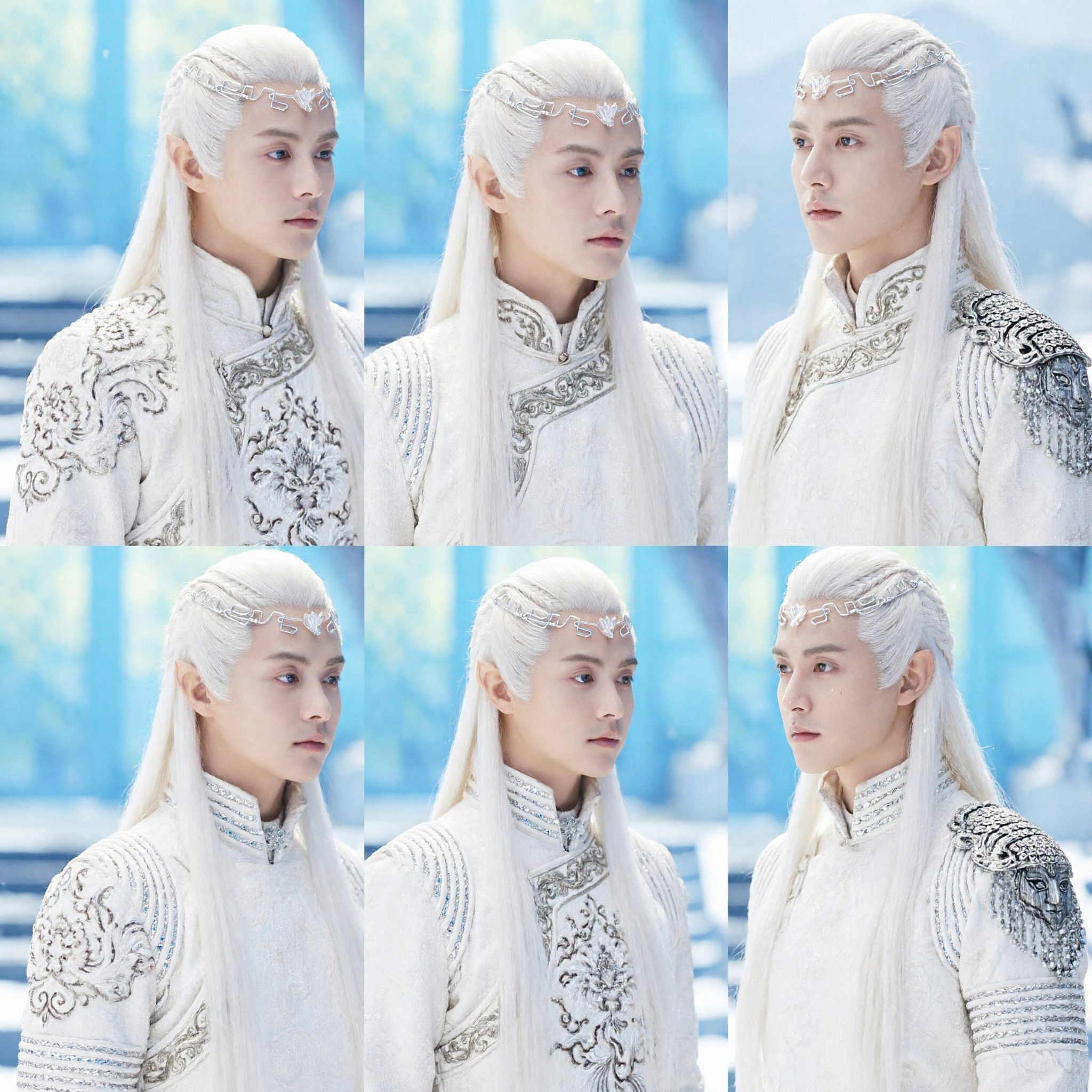 Ancient Chinese Fantasy Prince White Hair Wig and Silver Headpiece Complete Set for Men Cosplay - Asian Costume