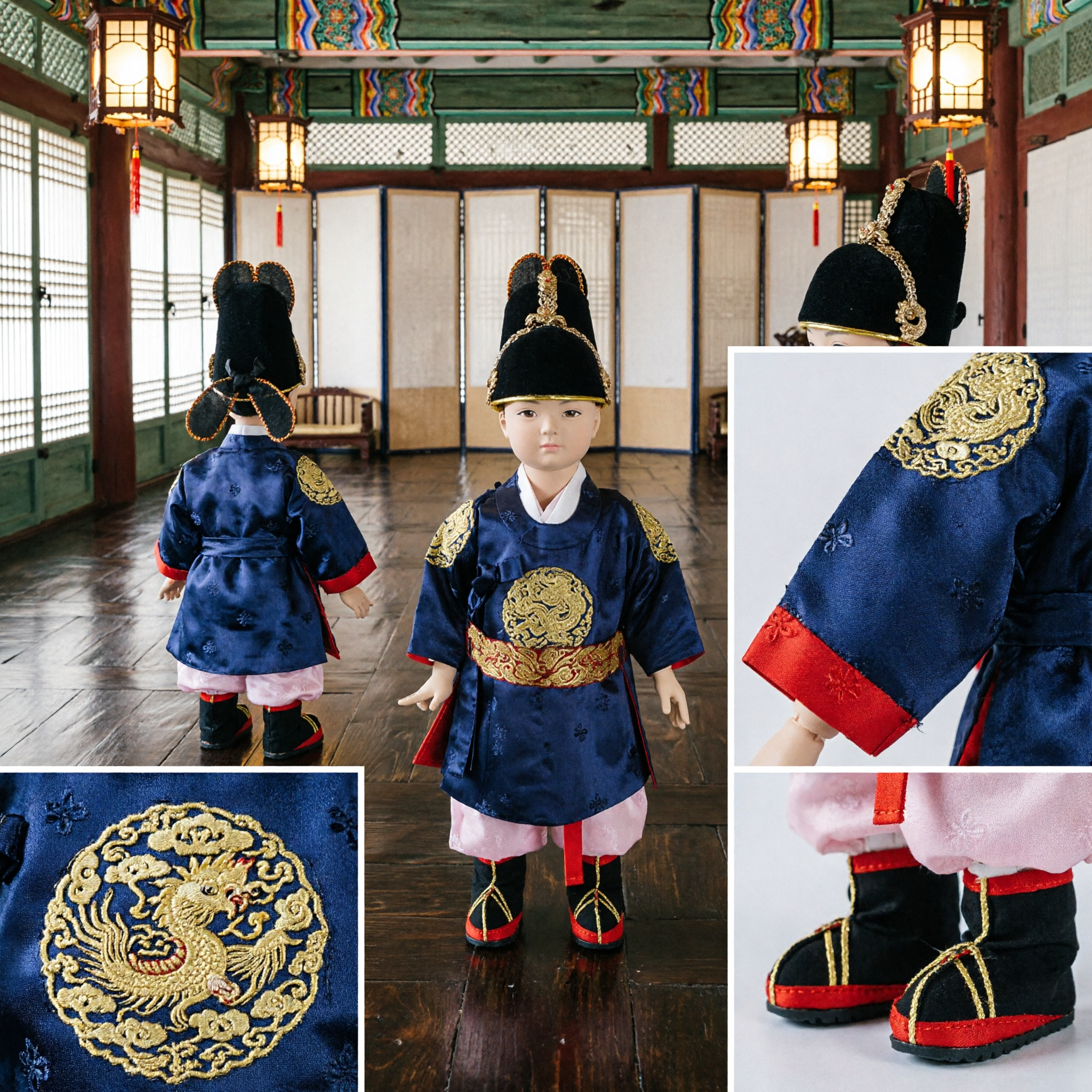 Traditional Chinese Ming Dynasty Official Costume Kids Blue Embroidered Robe and Hat Set for Boys - Asian Costume