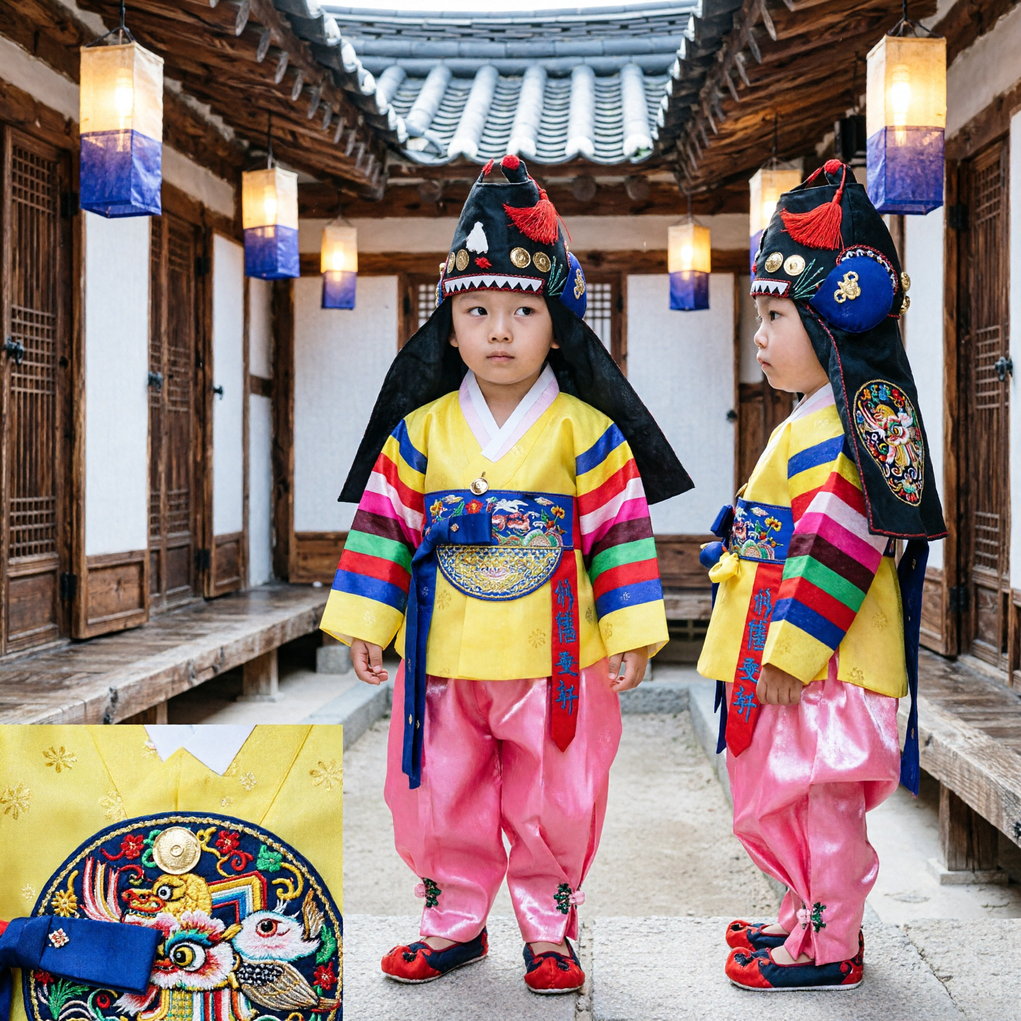 Traditional Korean Hanbok Costume for Boys Yellow Jeogori and Pink Baji Set for Cultural Festivals - Asian Costume