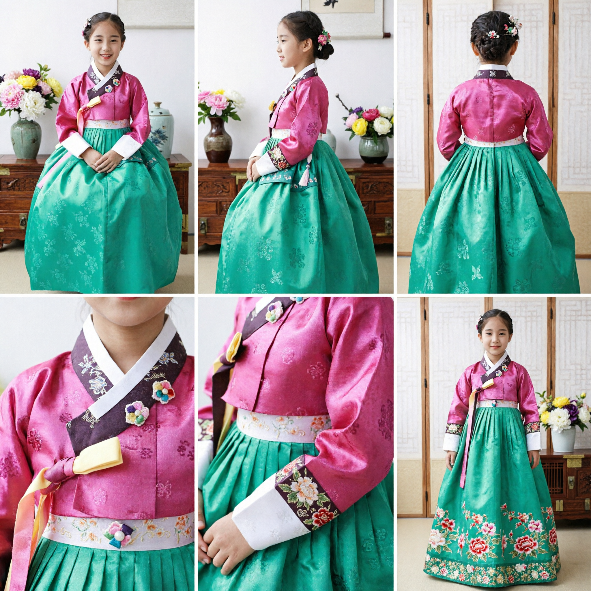 Traditional Korean Hanbok for Girls Pink Jeogori and Green Chima Kids Costume for Festivals - Asian Costume