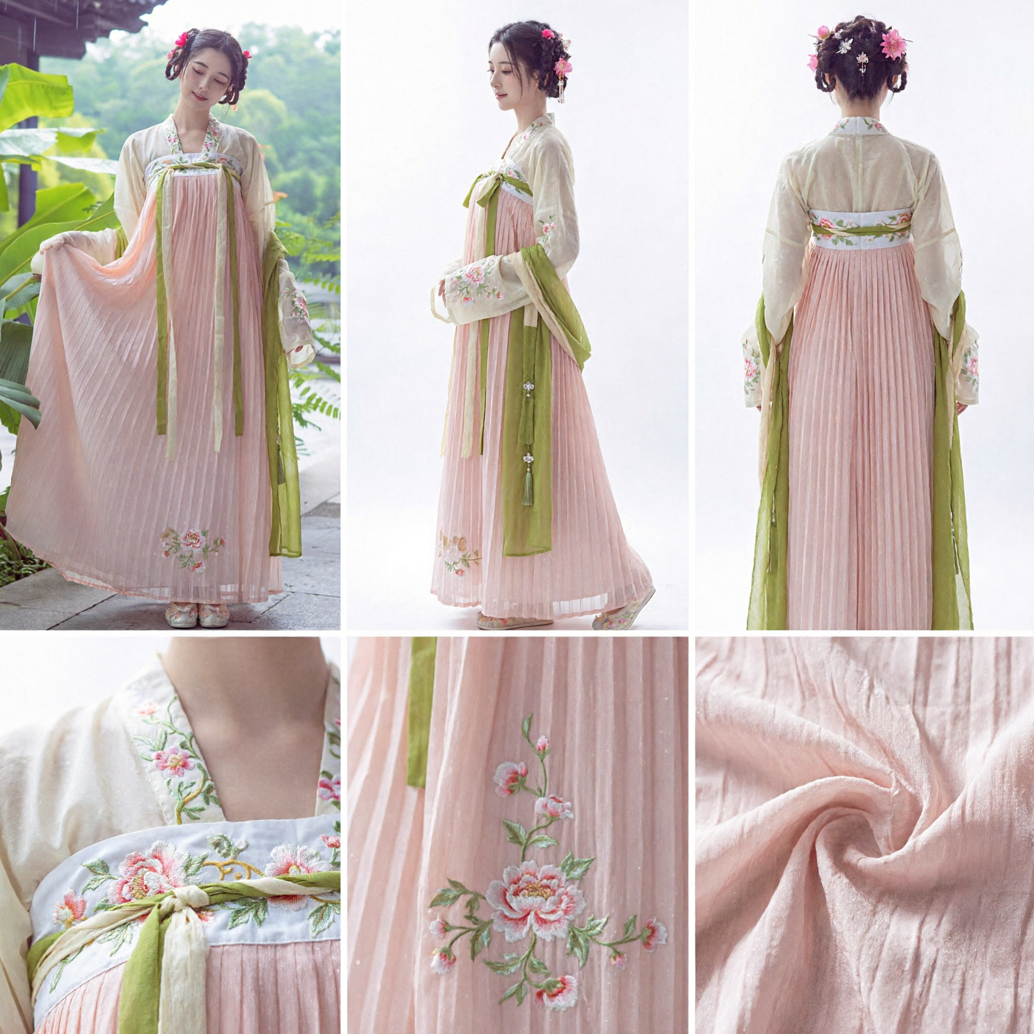 Ancient Chinese Tang Dynasty Hanfu Costume Pink Pleated Skirt Traditional Dress for Women Photography - Asian Costume