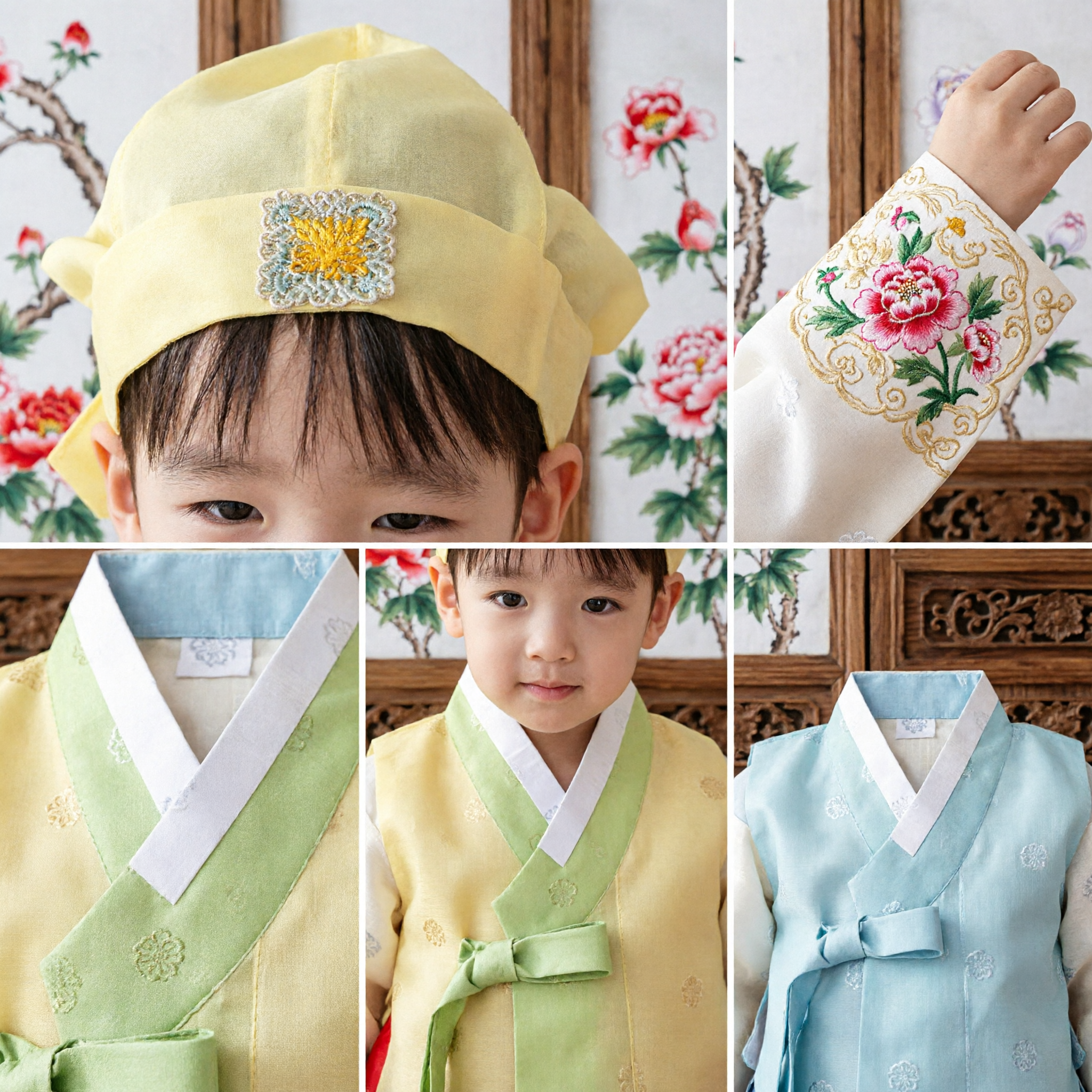 Traditional Korean Hanbok Yellow Hat for Toddler Boys First Birthday Doljanchi Ceremony Costume Accessory - Asian Costume