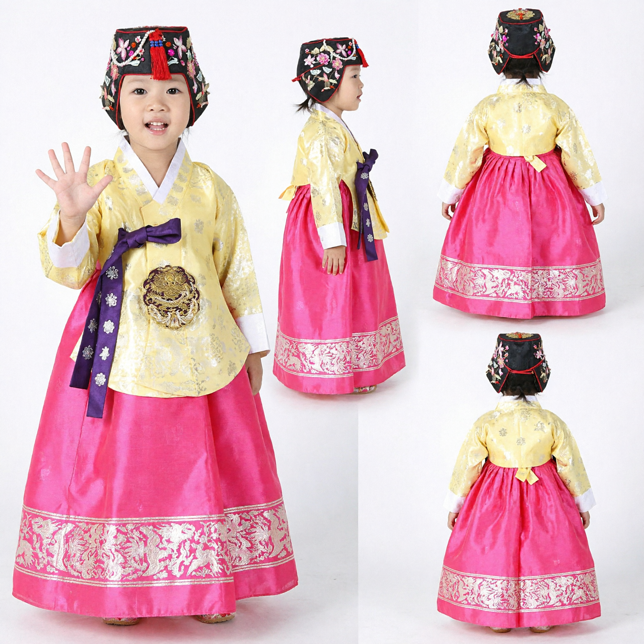 Traditional Korean Hanbok Baby Girl First Birthday Doljanchi Dress Yellow Top Pink Skirt Cultural Costume - Asian Costume