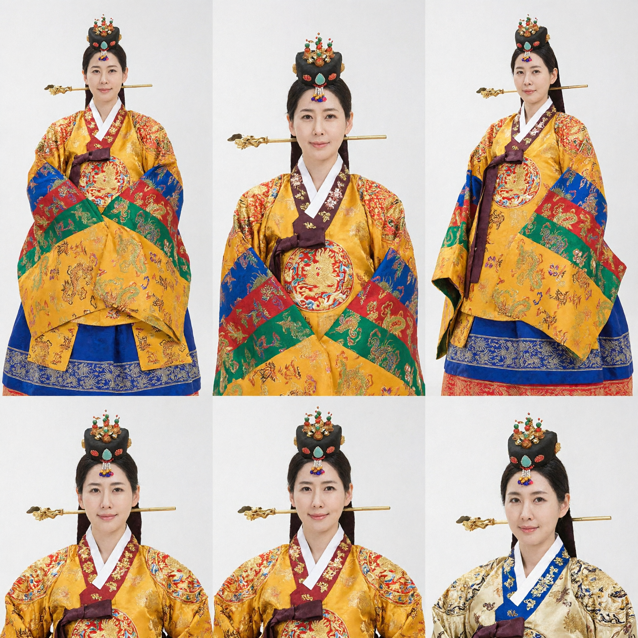 Traditional Korean Royal Queen Hanbok Costume Yellow Embroidered Ceremonial Palace Dress for Women - Asian Costume